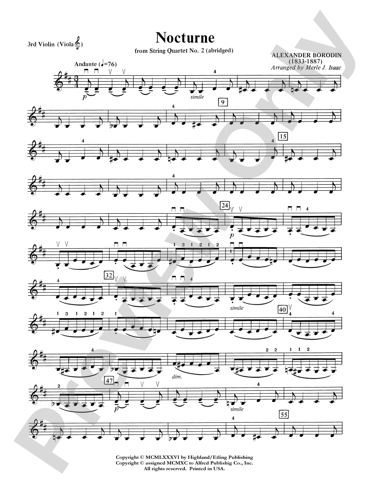 Nocturne: 3rd Violin (Viola [TC])