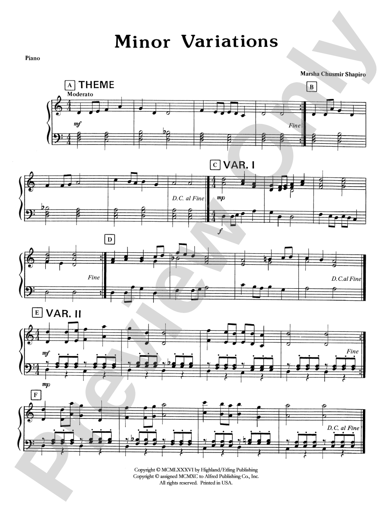 Minor Variations: Piano Accompaniment