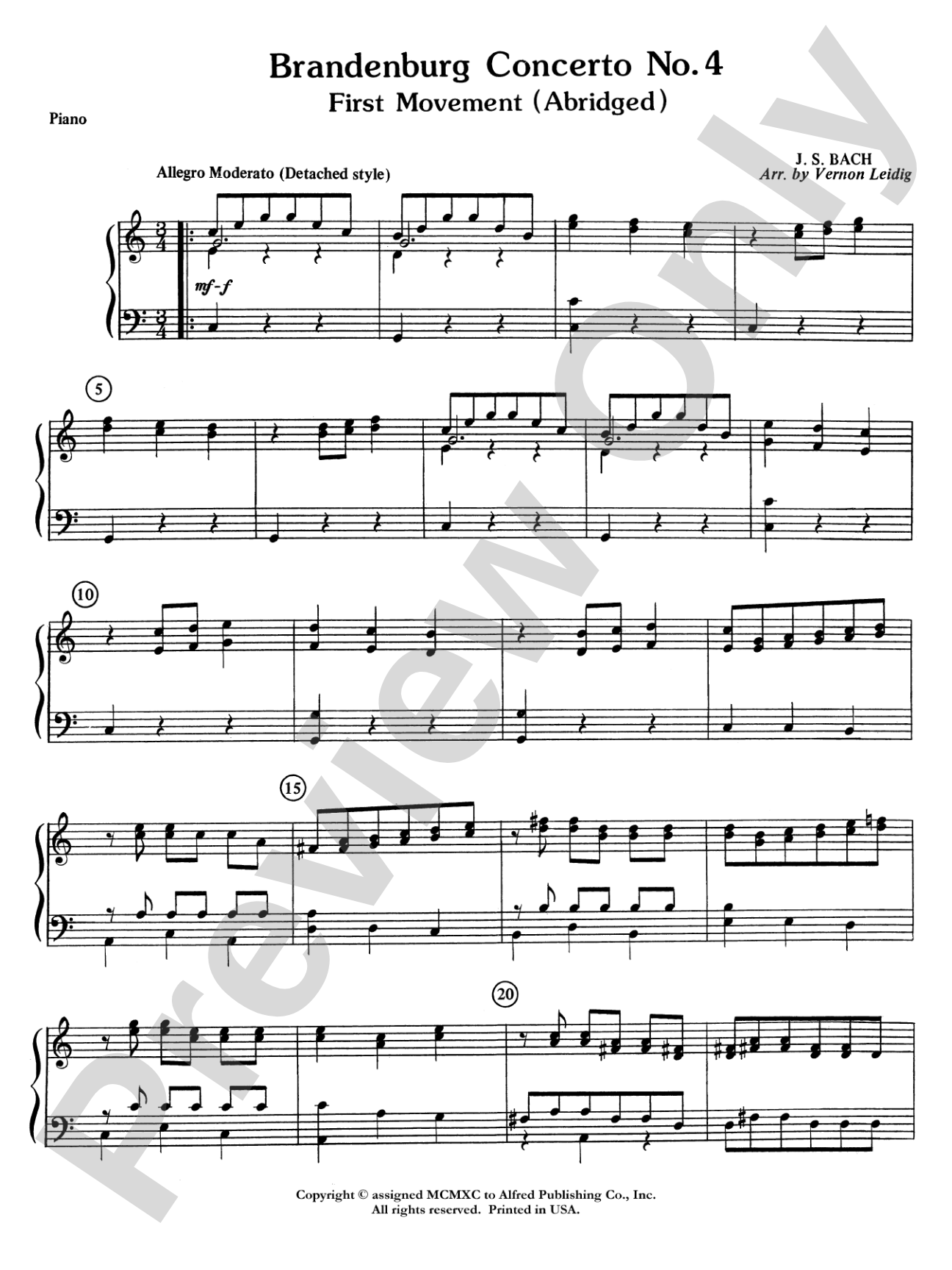 Brandenburg Concerto No. 4: Piano Accompaniment