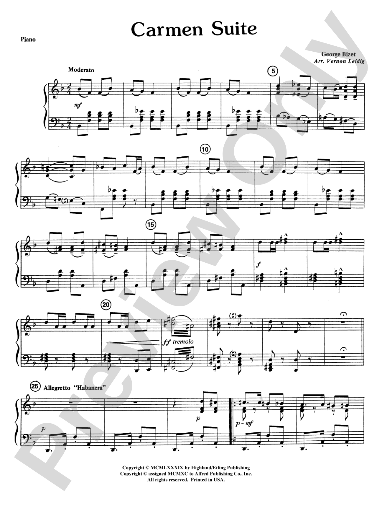 Carmen Suite: Piano Accompaniment