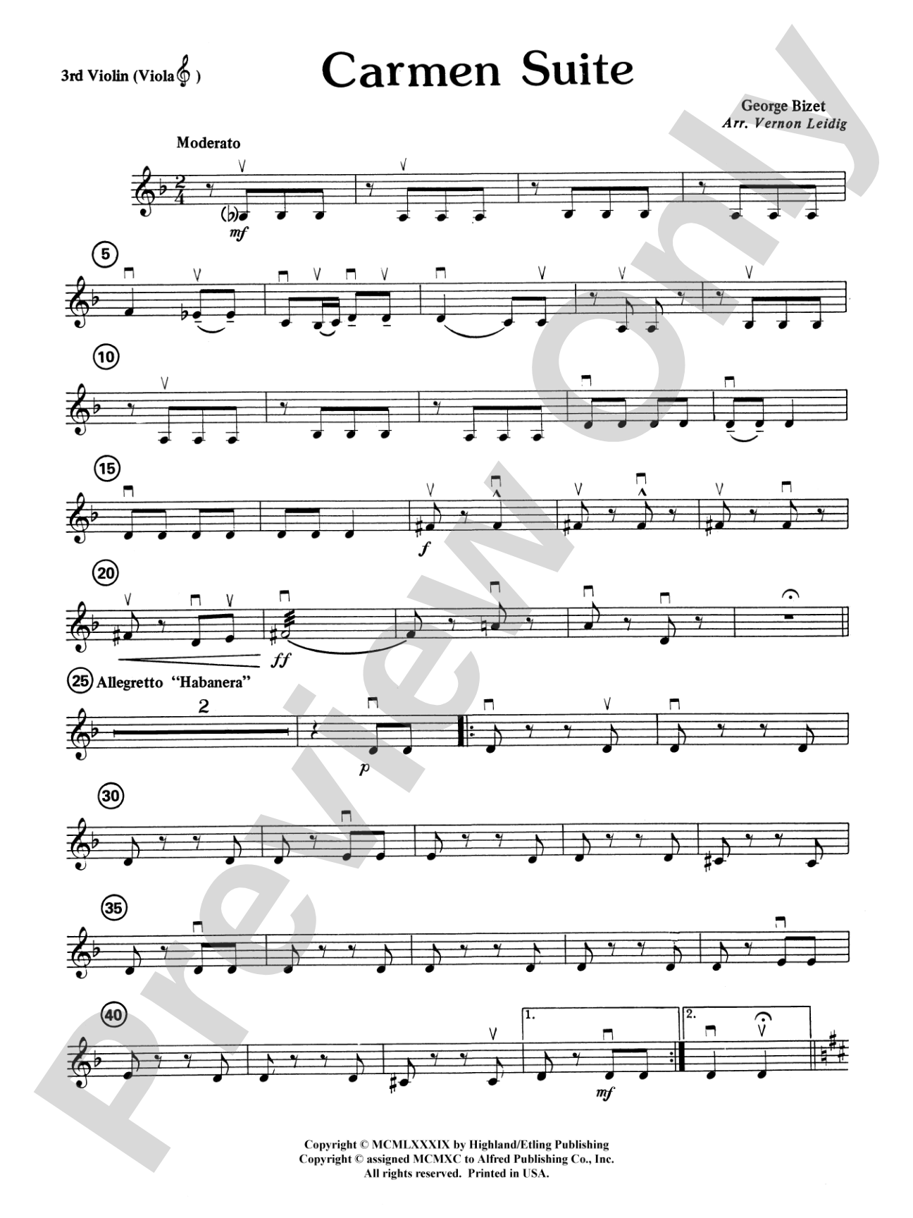 Carmen Suite: 3rd Violin (Viola [TC])
