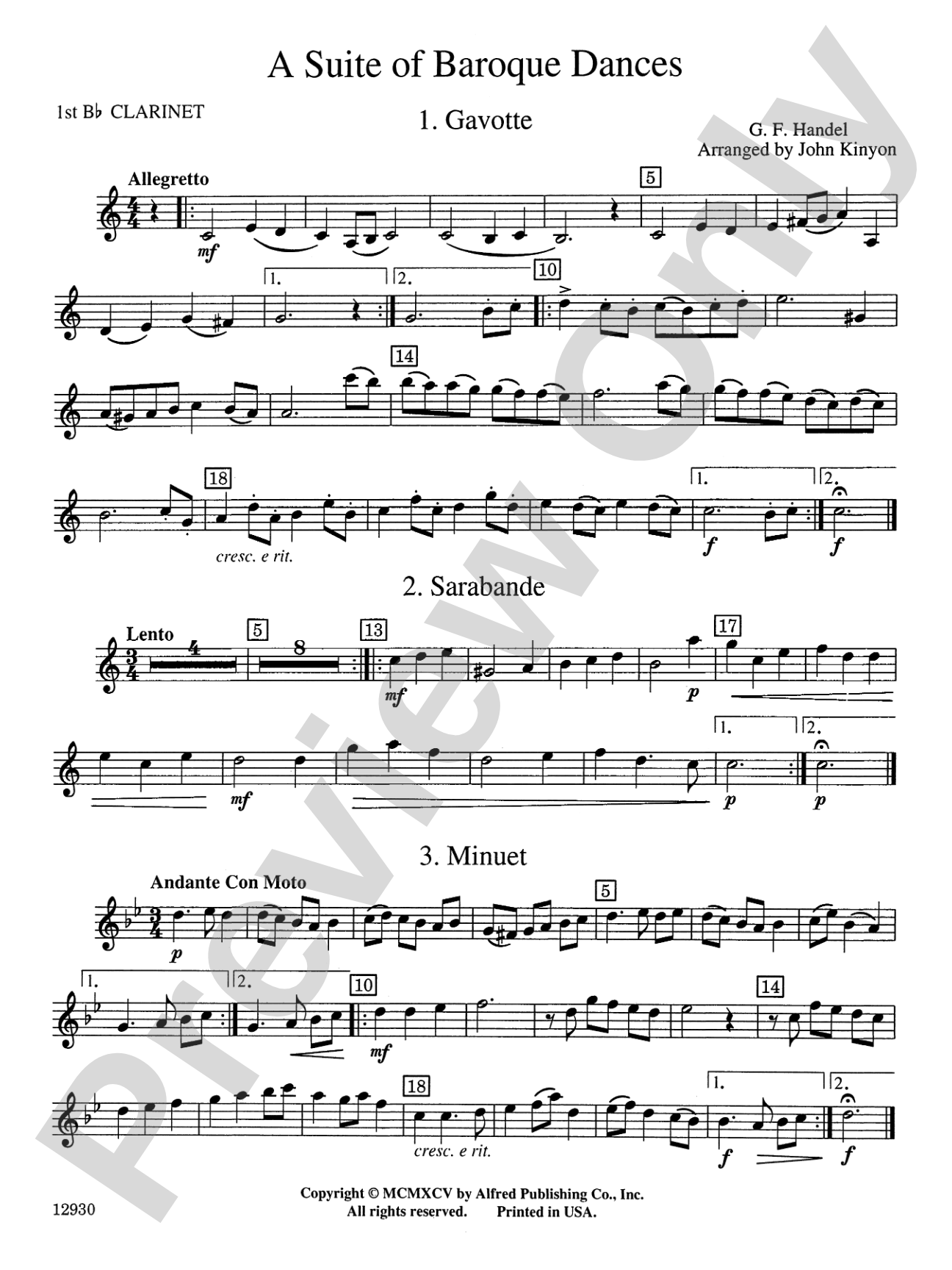 A Suite of Baroque Dances: 1st B-flat Clarinet