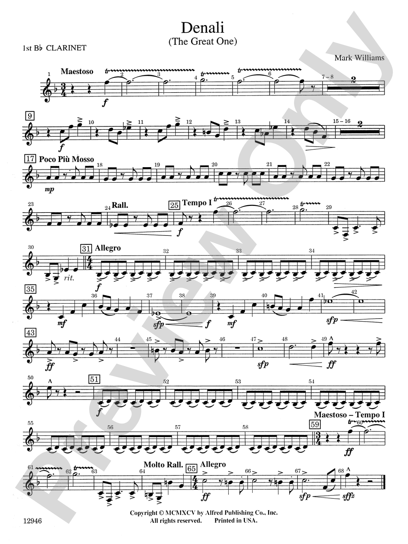 Denali (The Great One): 1st B-flat Clarinet