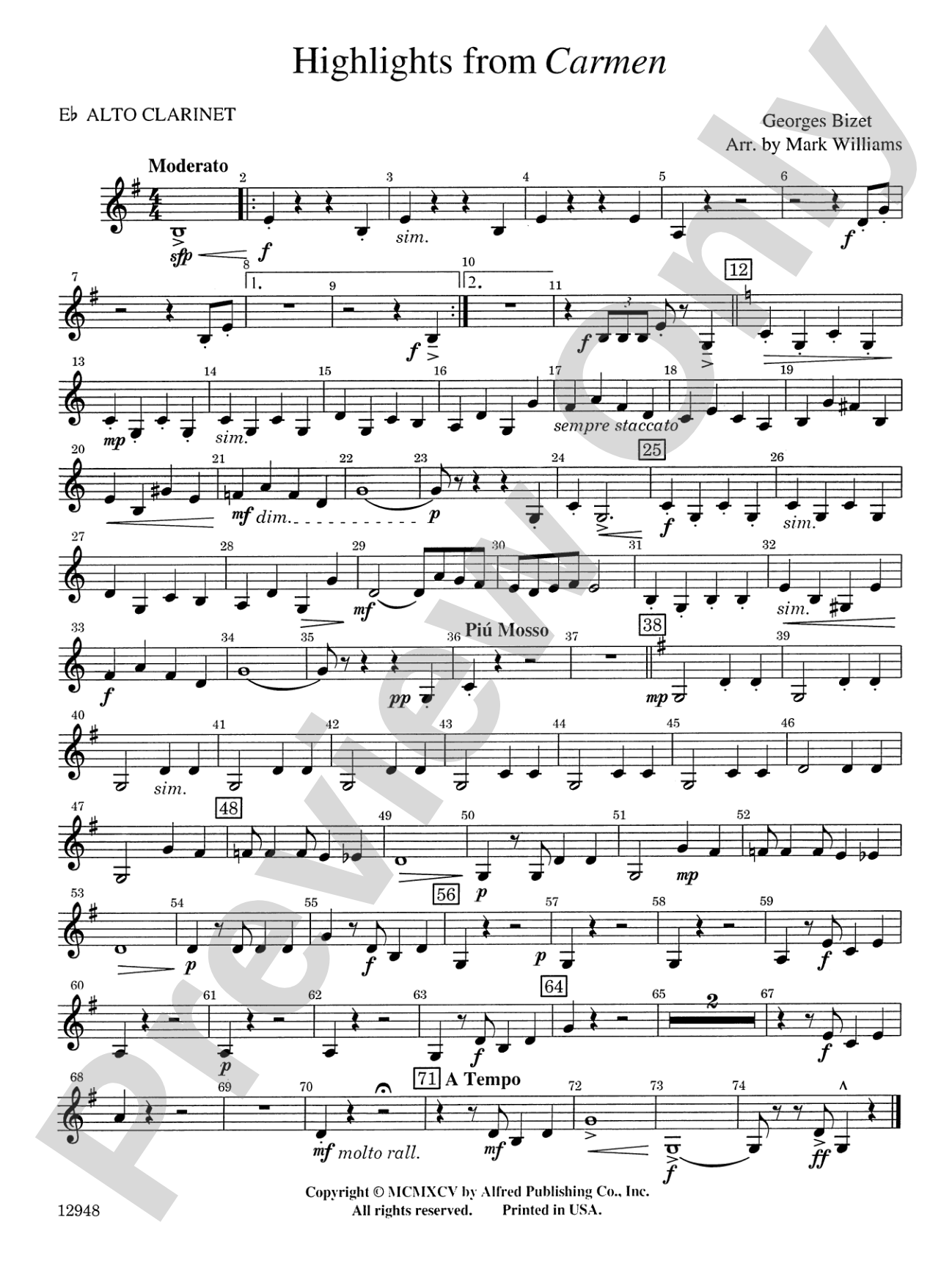 Highlights from Carmen: E-flat Alto Clarinet