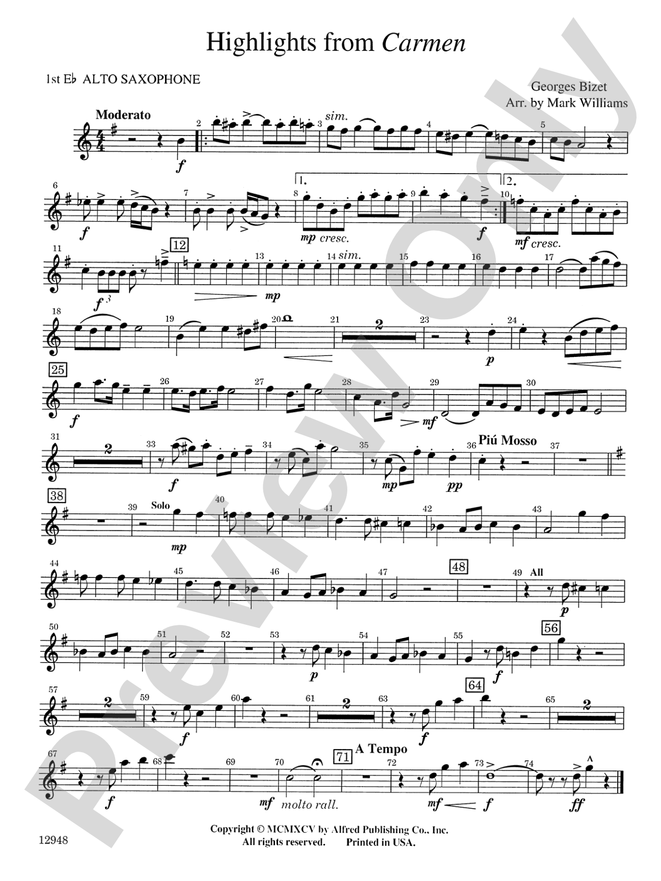 Highlights from Carmen: E-flat Alto Saxophone