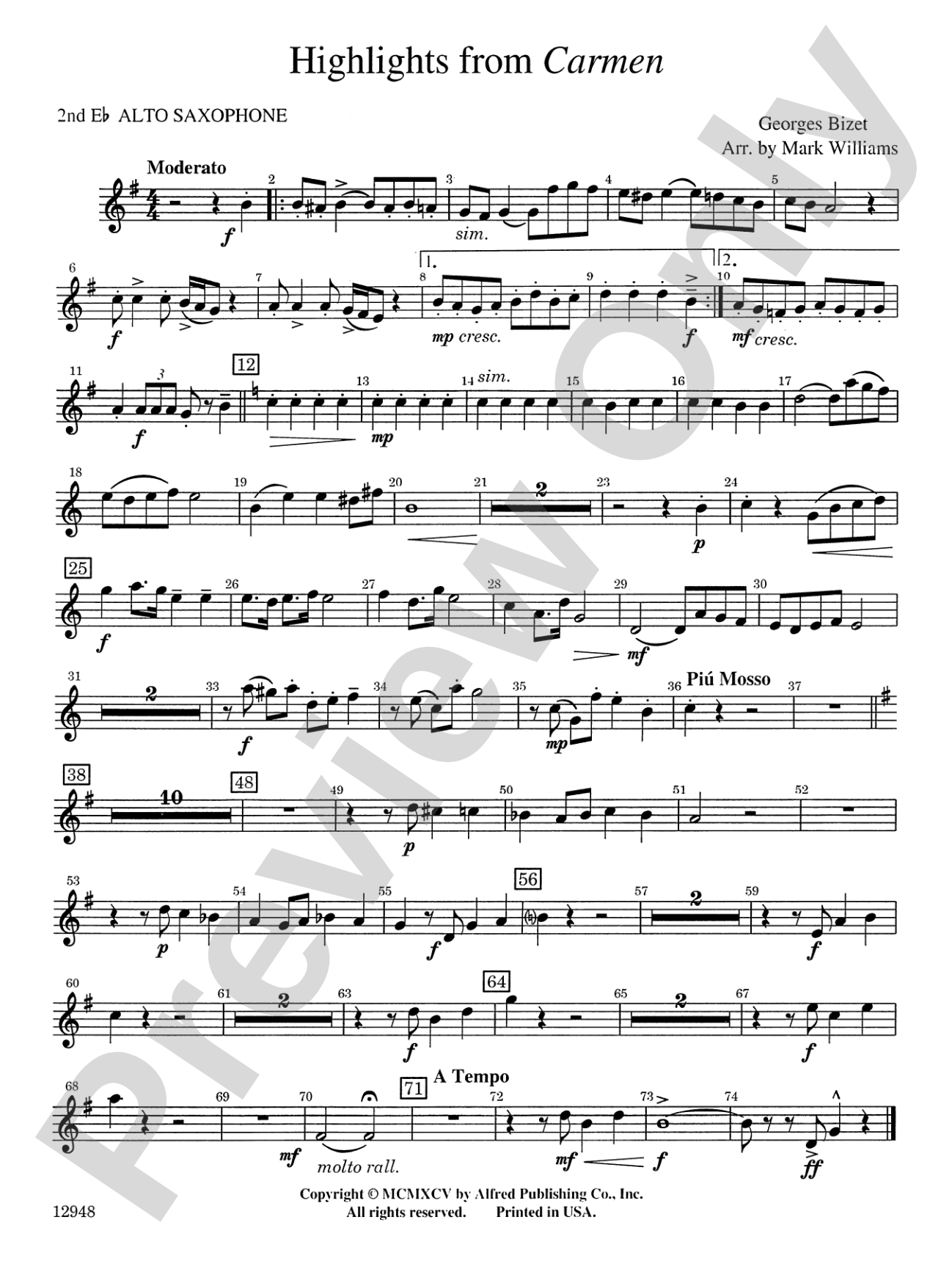 Highlights from Carmen: 2nd E-flat Alto Saxophone