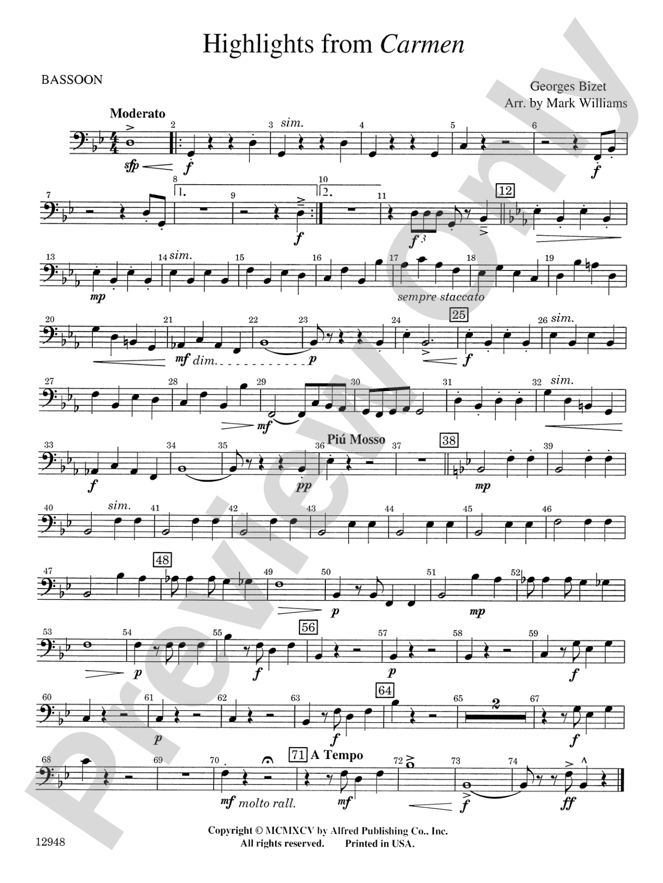 Highlights from Carmen: Bassoon