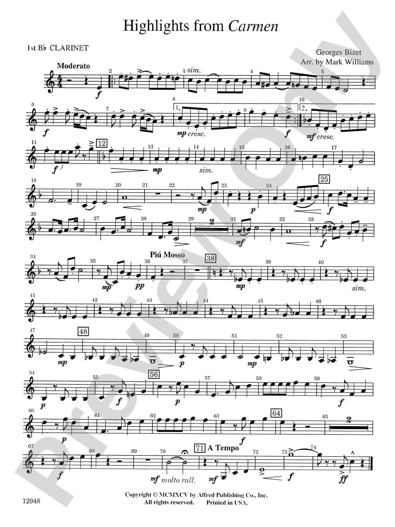 Highlights from Carmen: 1st B-flat Clarinet