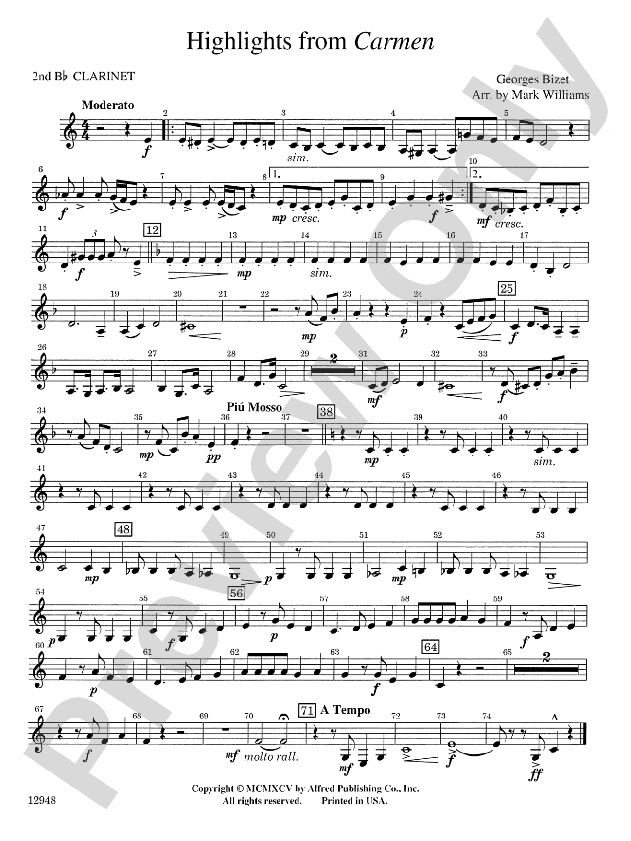 Highlights from Carmen: 2nd B-flat Clarinet