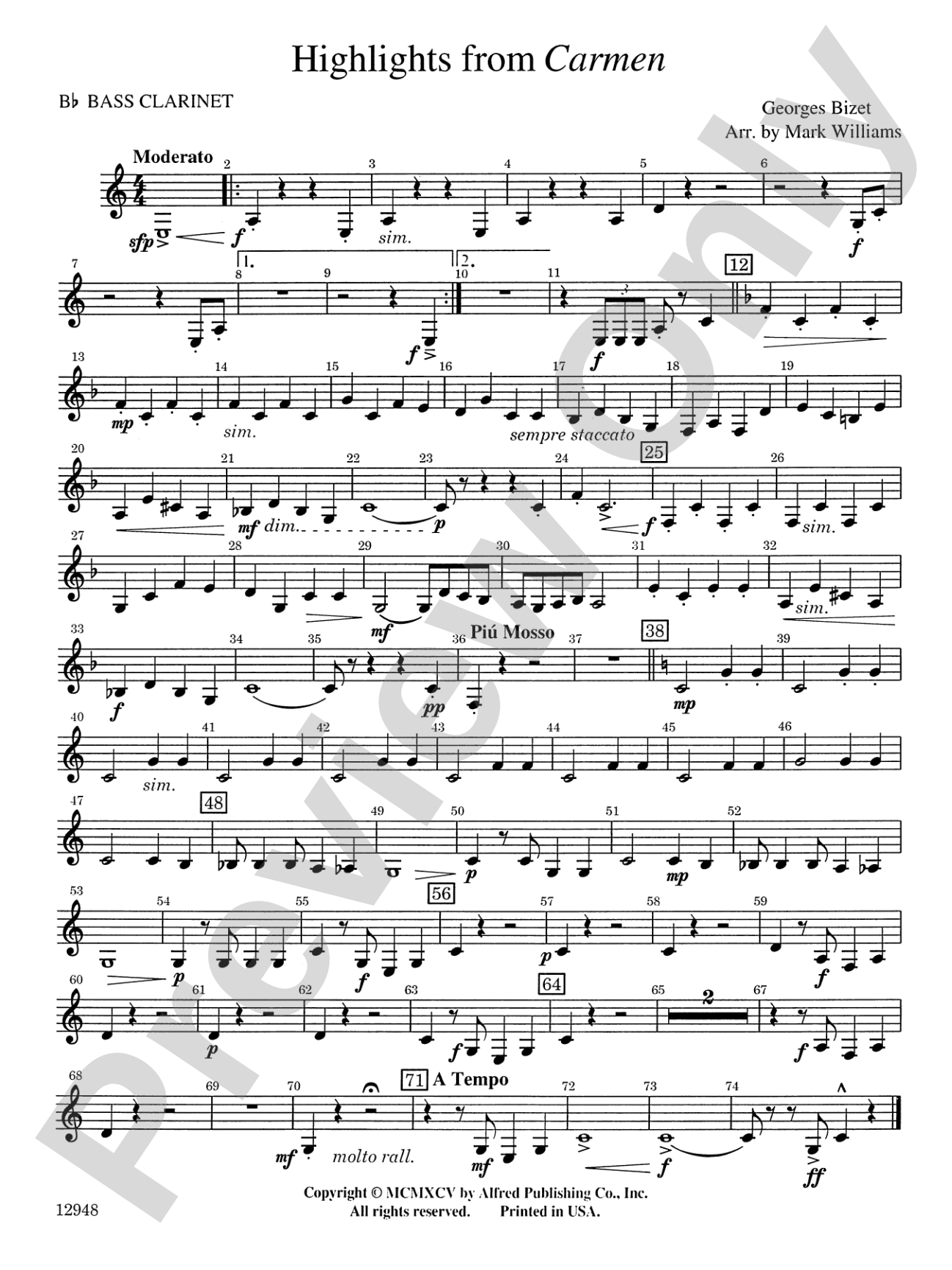 Highlights from Carmen: B-flat Bass Clarinet