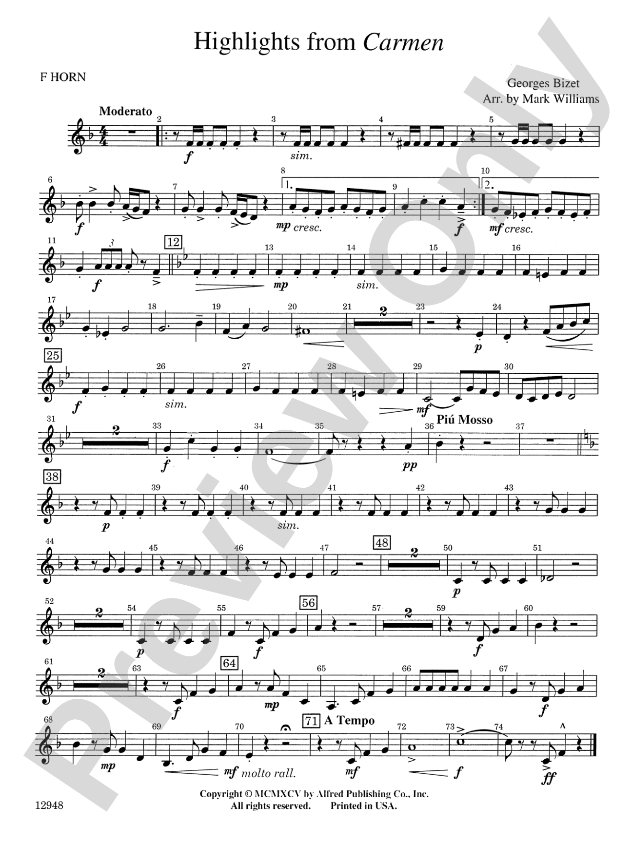 Highlights from Carmen: 1st F Horn