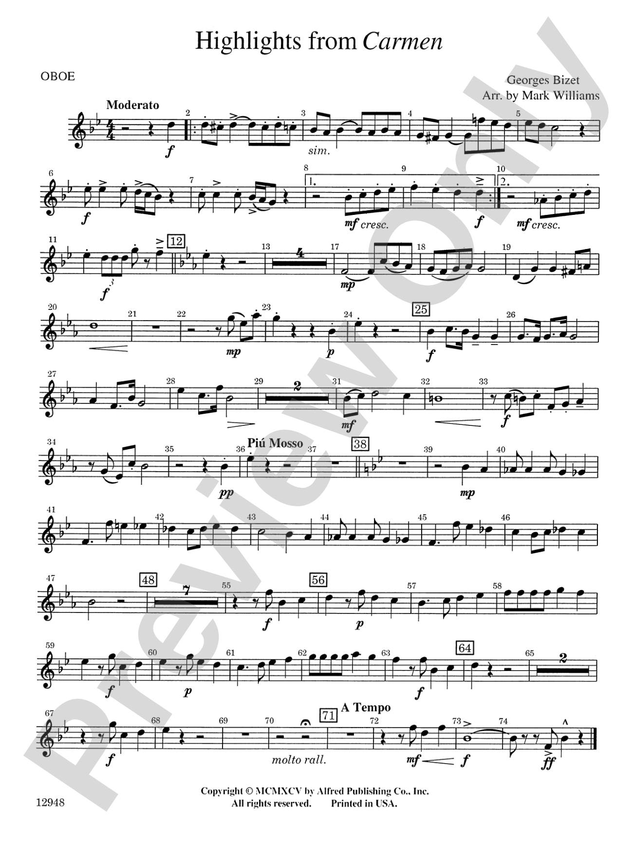 Highlights from Carmen: Oboe