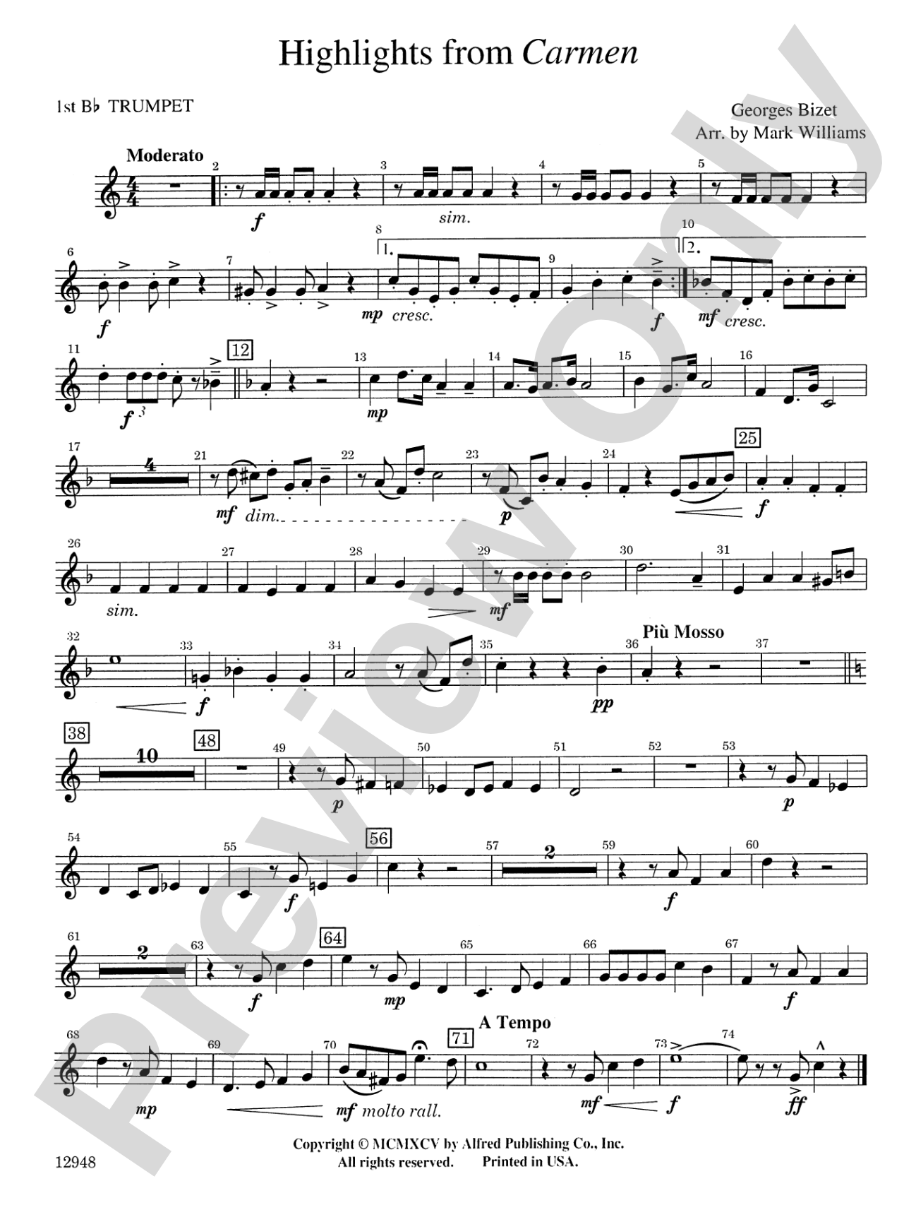 Highlights from Carmen: 1st B-flat Trumpet