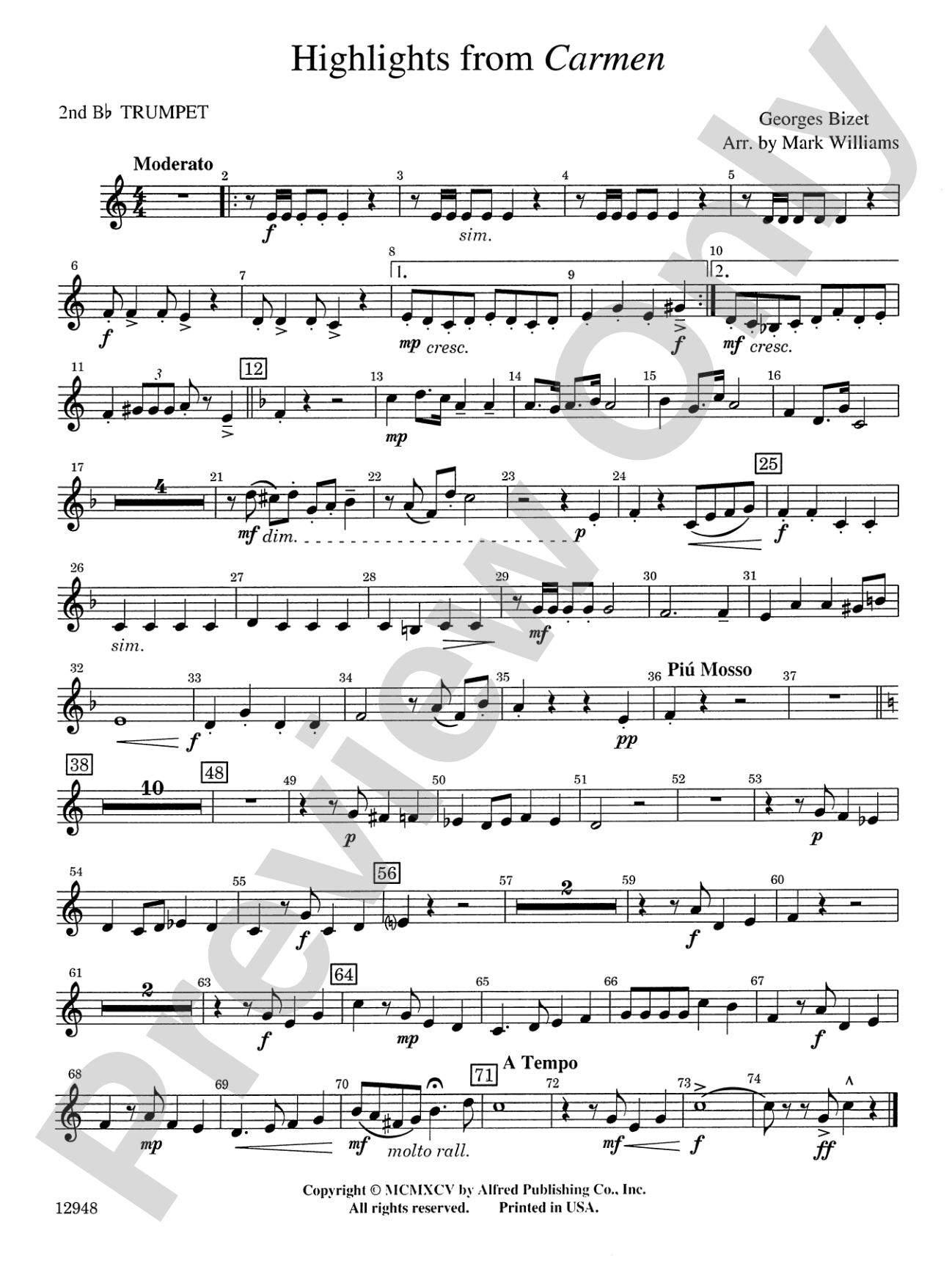 Highlights from Carmen: 2nd B-flat Trumpet