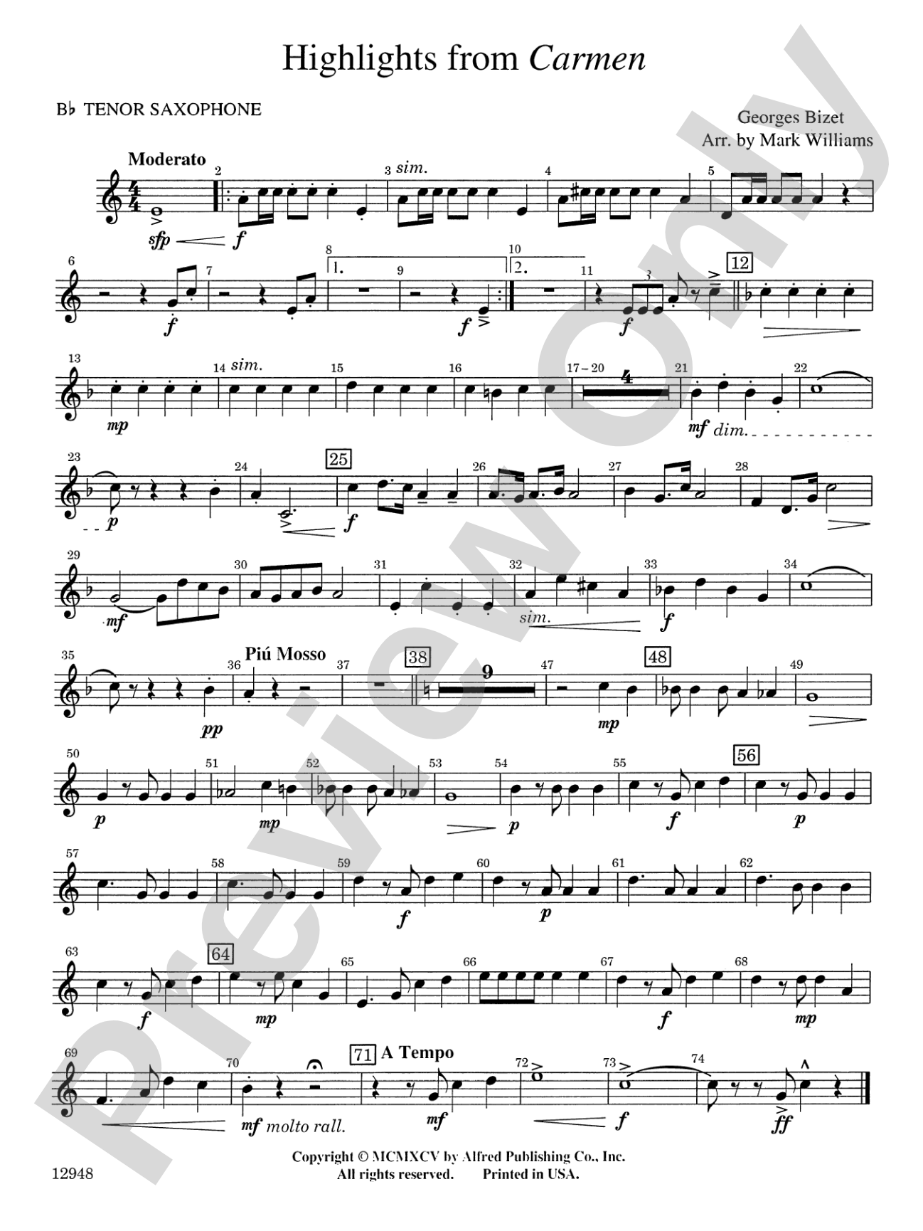 Highlights from Carmen: B-flat Tenor Saxophone
