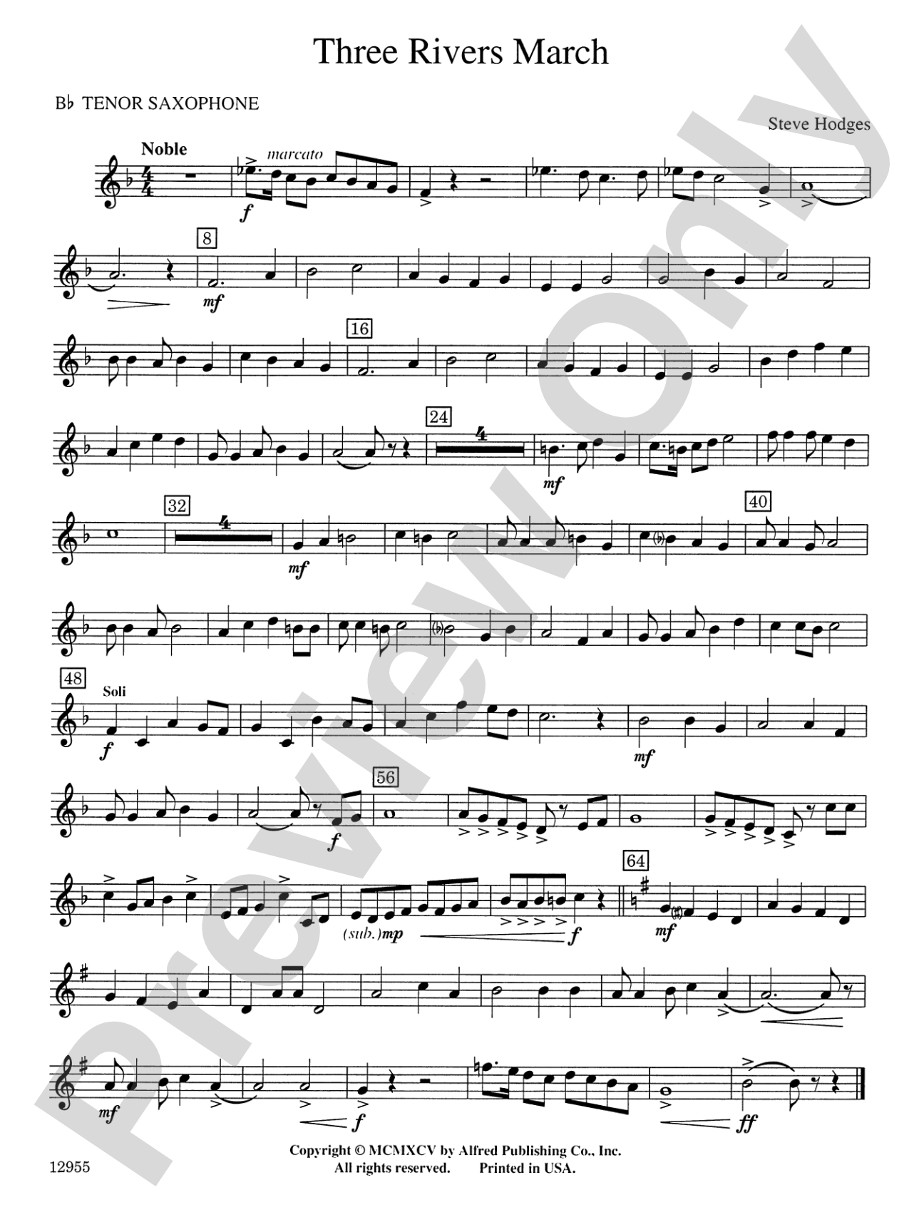 Three Rivers March: B-flat Tenor Saxophone