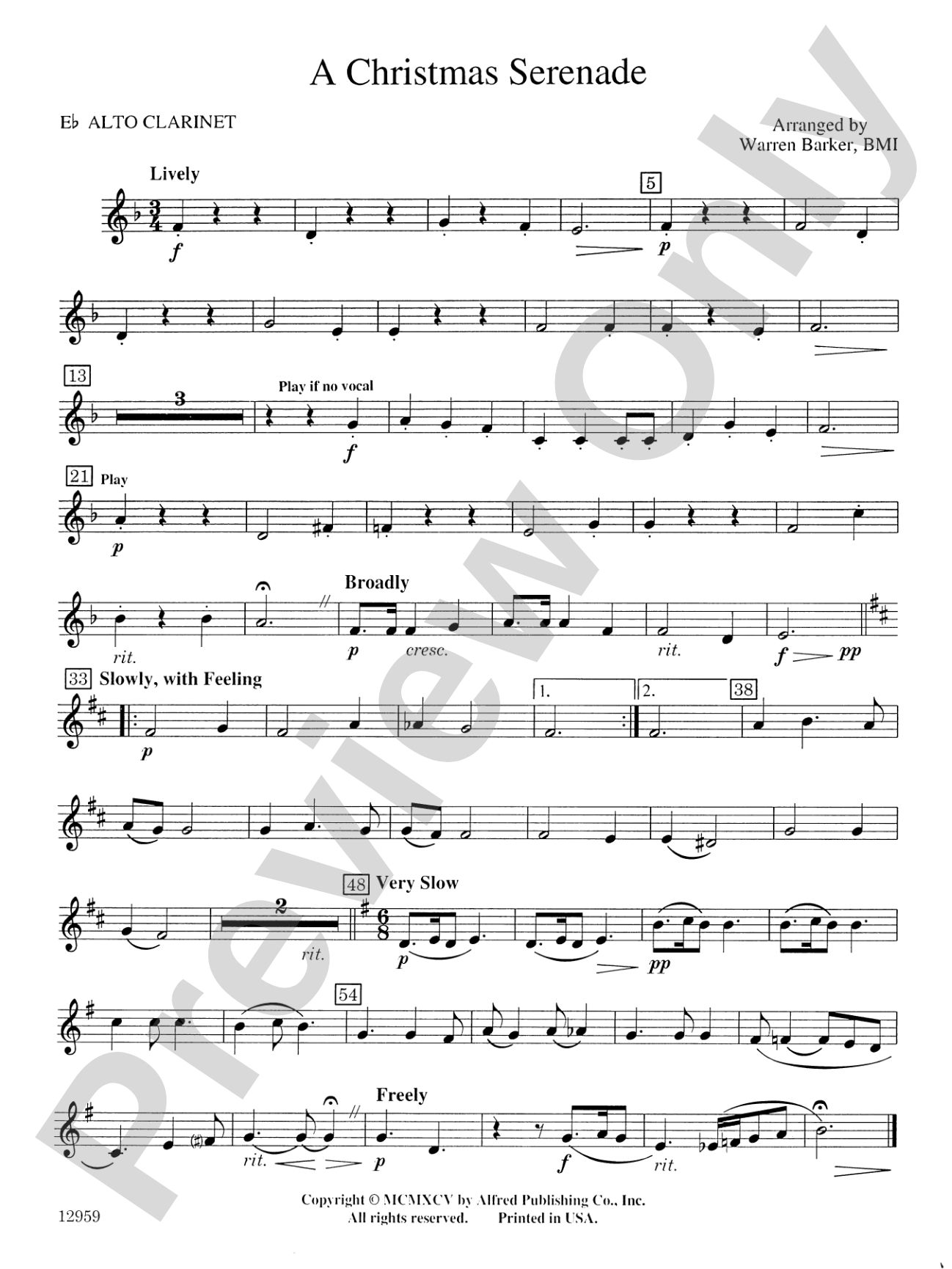 A Christmas Serenade (with optional chorus): E-flat Alto Clarinet