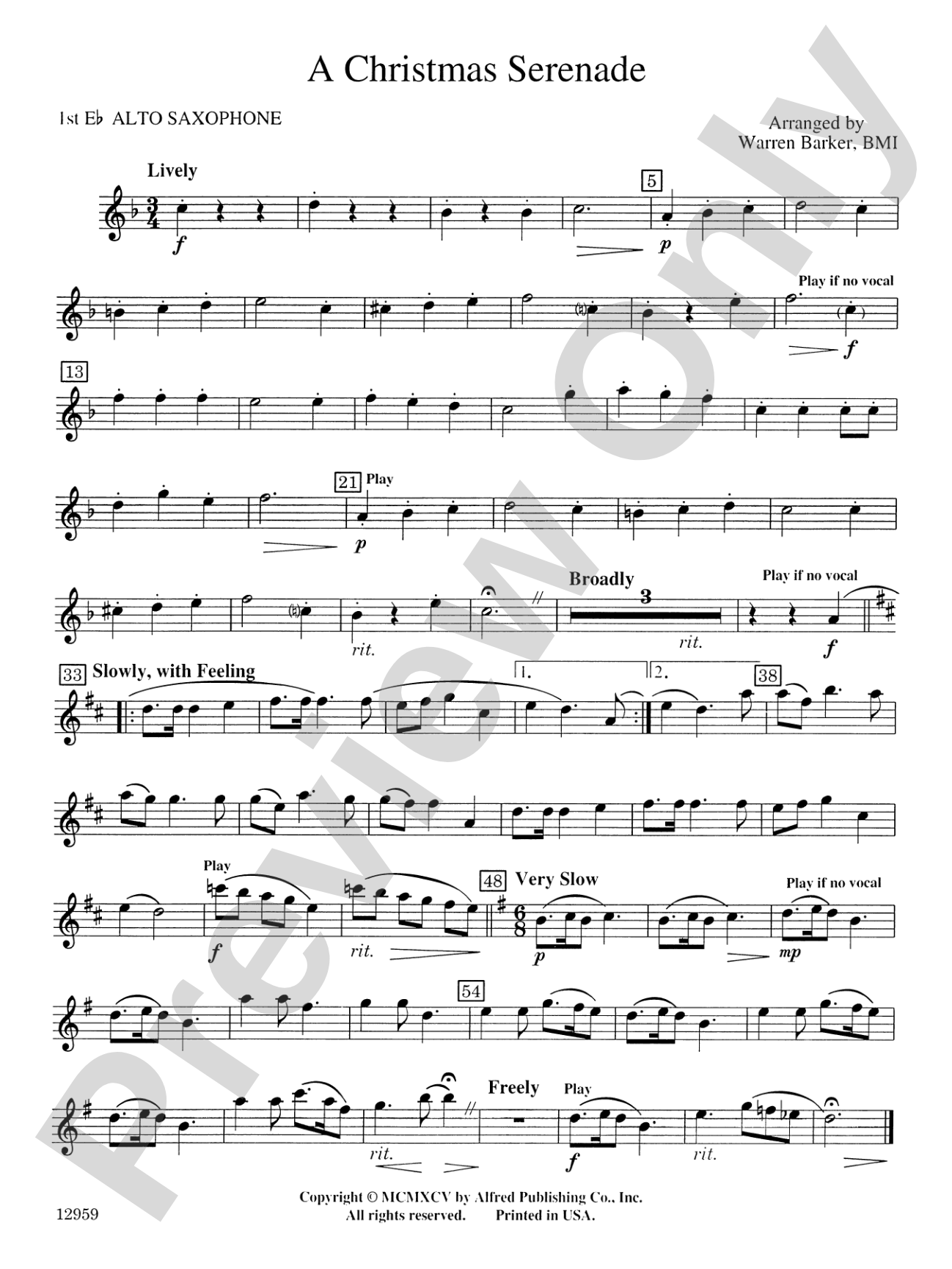 A Christmas Serenade (with optional chorus): E-flat Alto Saxophone