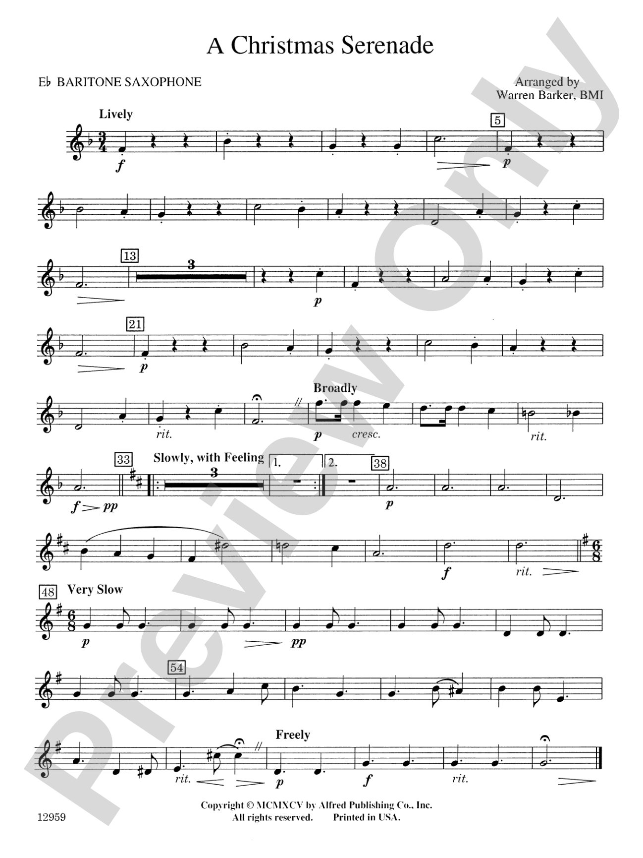 A Christmas Serenade (with optional chorus): E-flat Baritone Saxophone