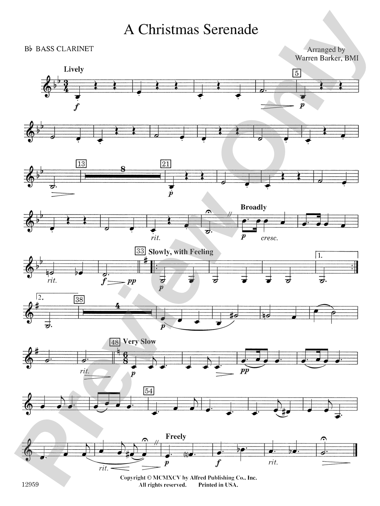 A Christmas Serenade (with optional chorus): B-flat Bass Clarinet