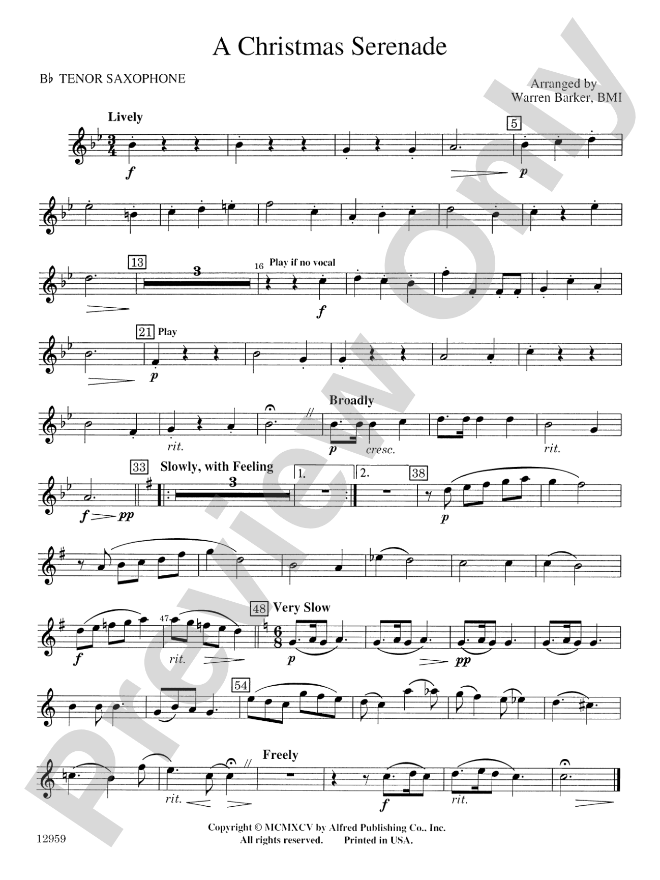 A Christmas Serenade (with optional chorus): B-flat Tenor Saxophone