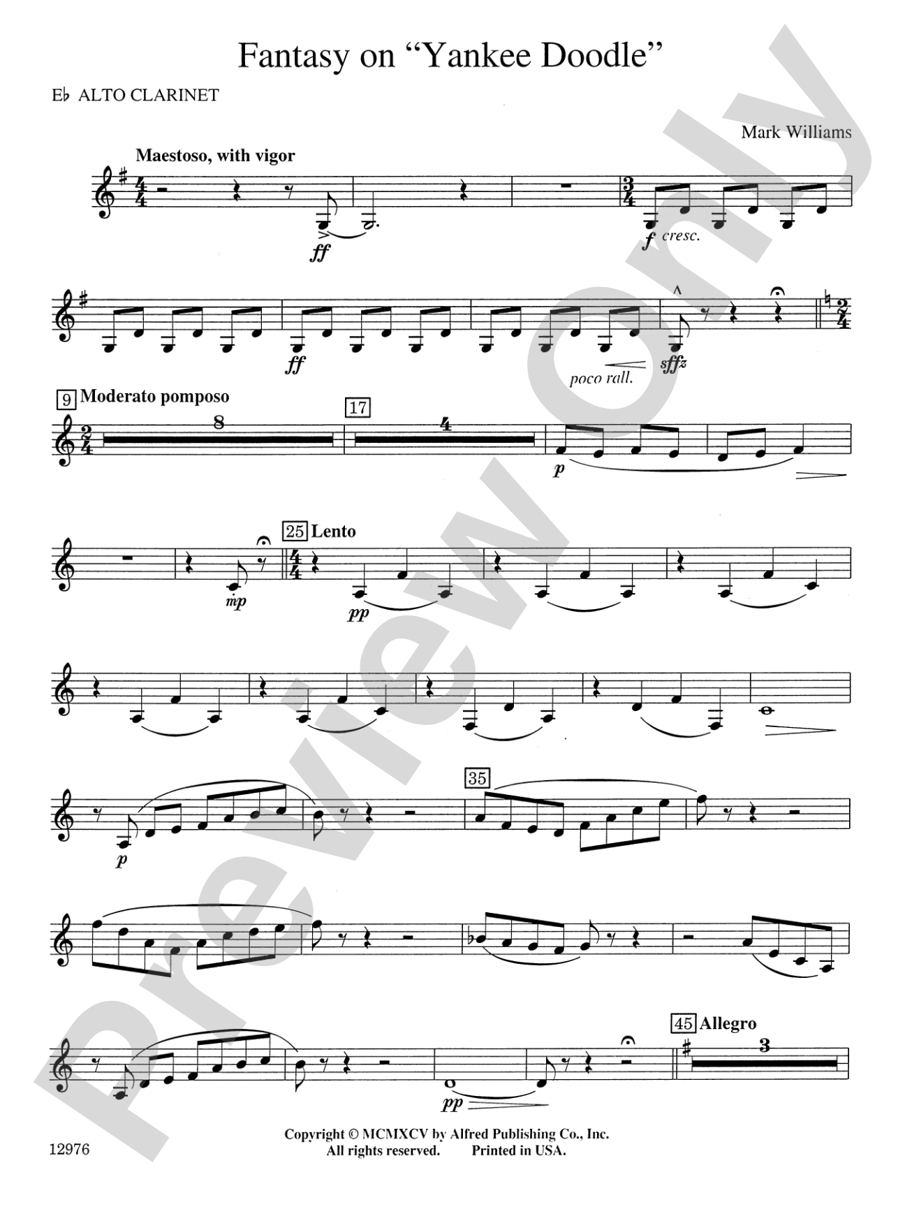 Fantasy on "Yankee Doodle": E-flat Alto Clarinet