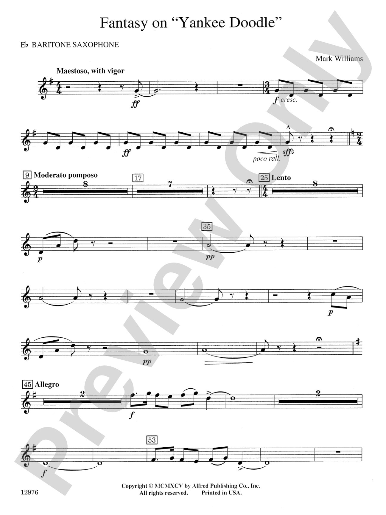 Fantasy on "Yankee Doodle": E-flat Baritone Saxophone