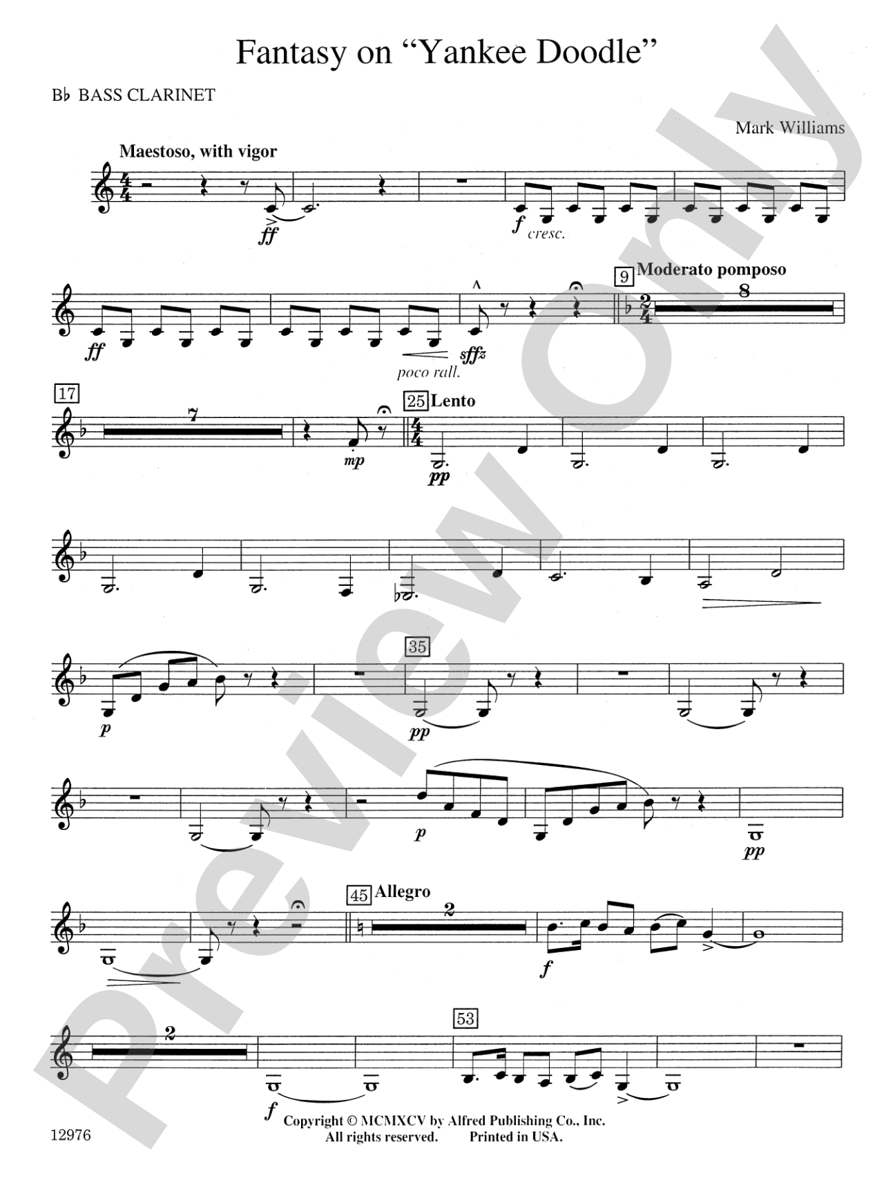 Fantasy on "Yankee Doodle": B-flat Bass Clarinet