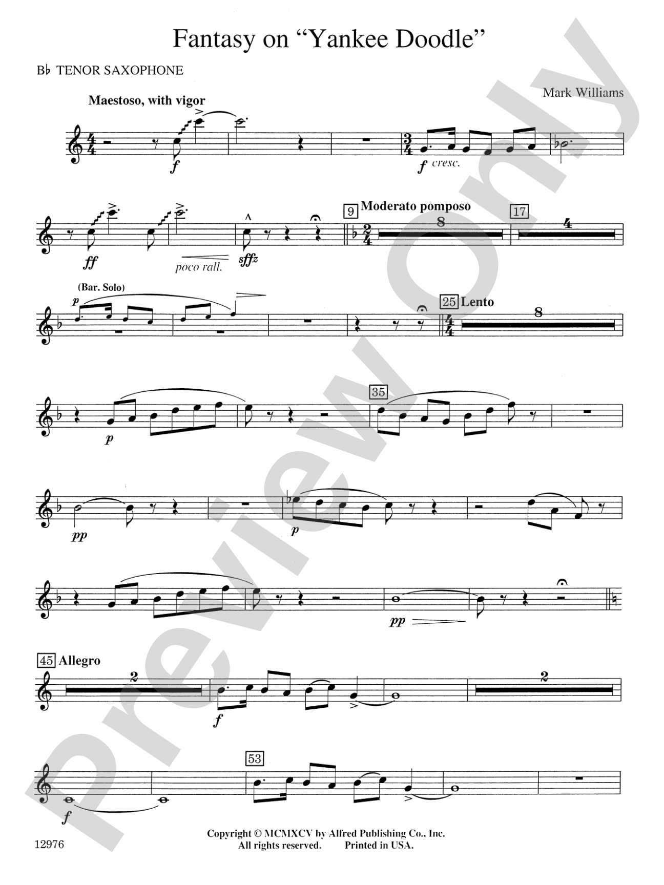Fantasy on "Yankee Doodle": B-flat Tenor Saxophone