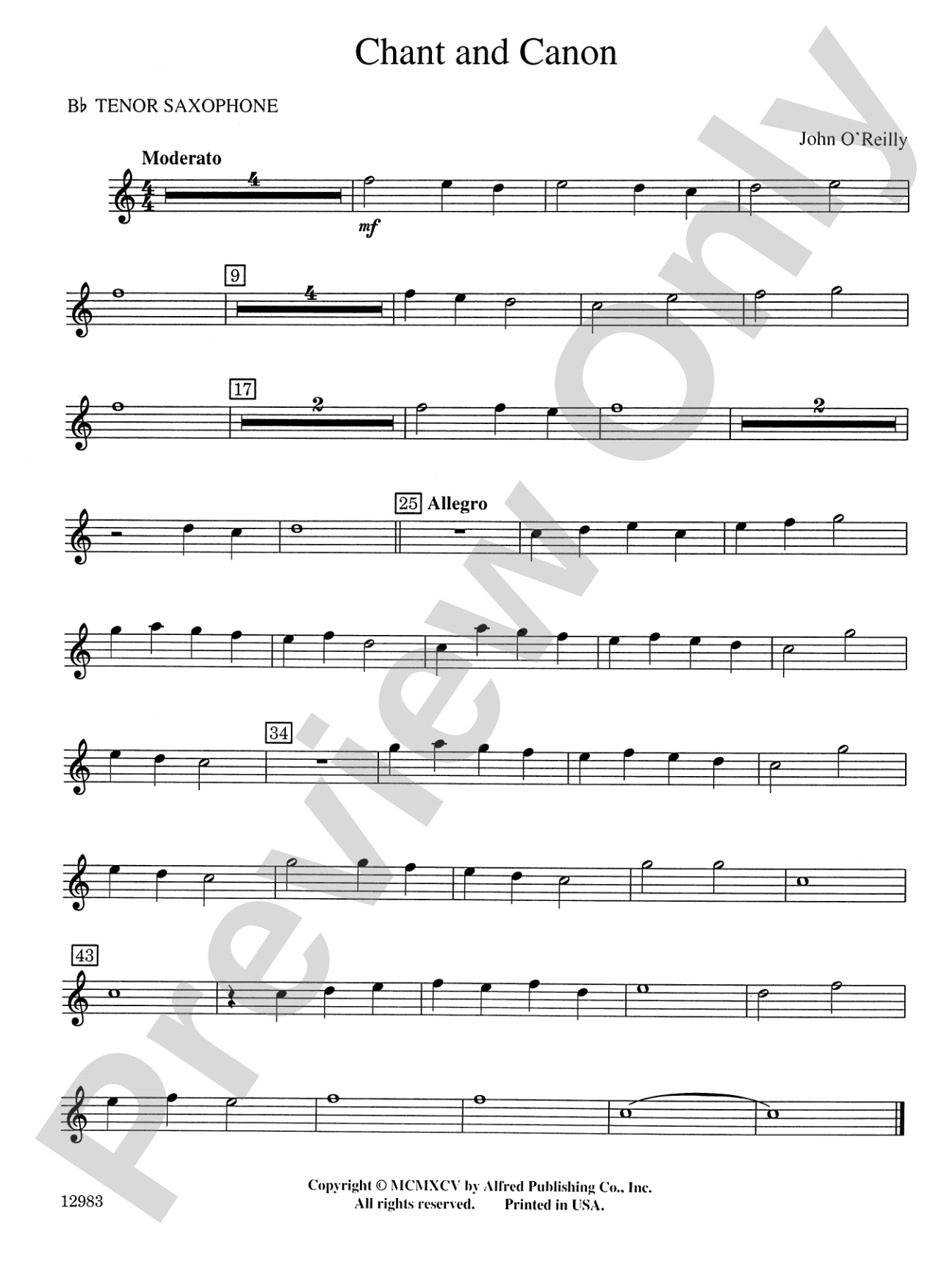 Chant and Canon: B-flat Tenor Saxophone