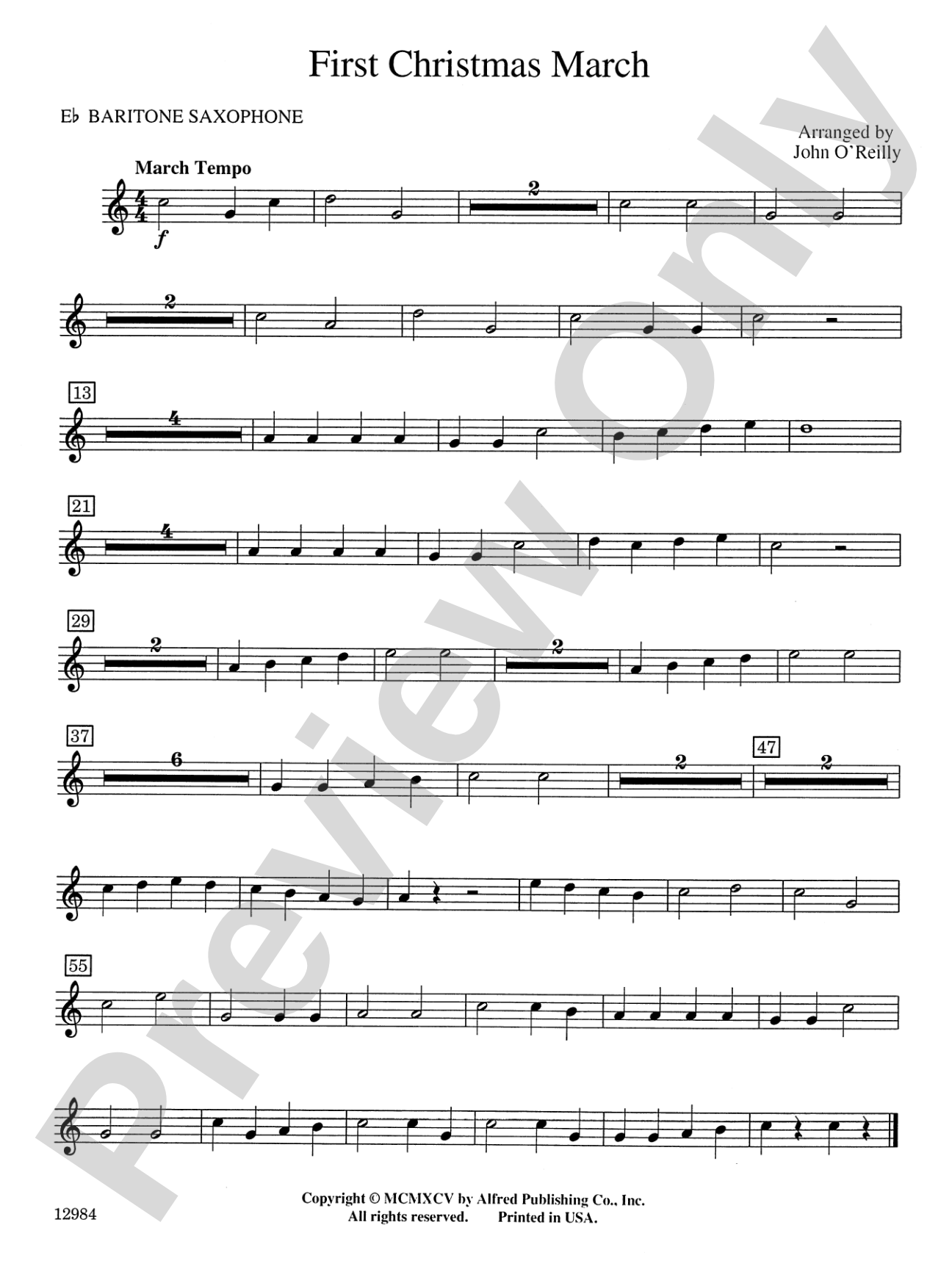 First Christmas March: E-flat Baritone Saxophone