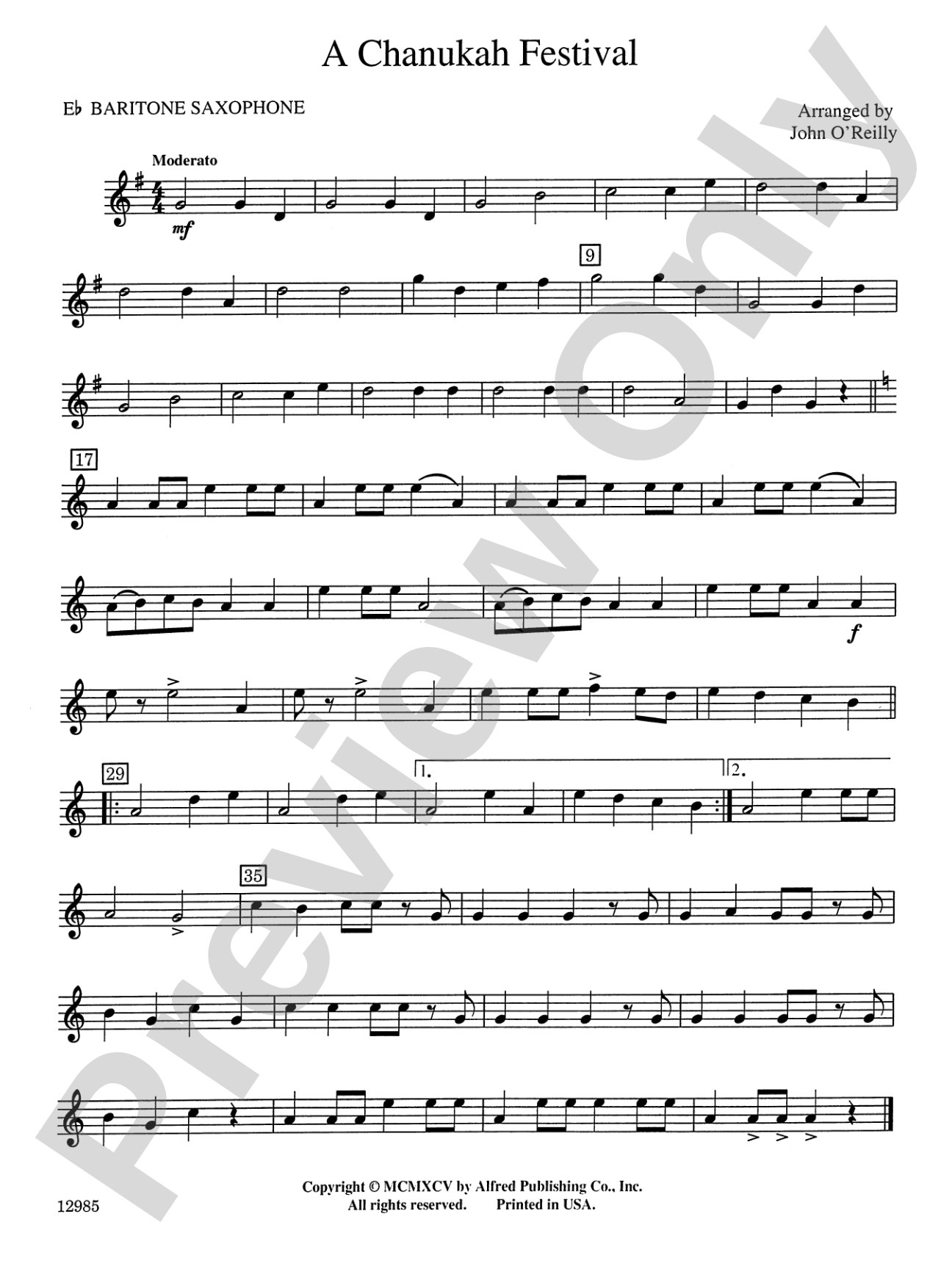 A Chanukah Festival: E-flat Baritone Saxophone