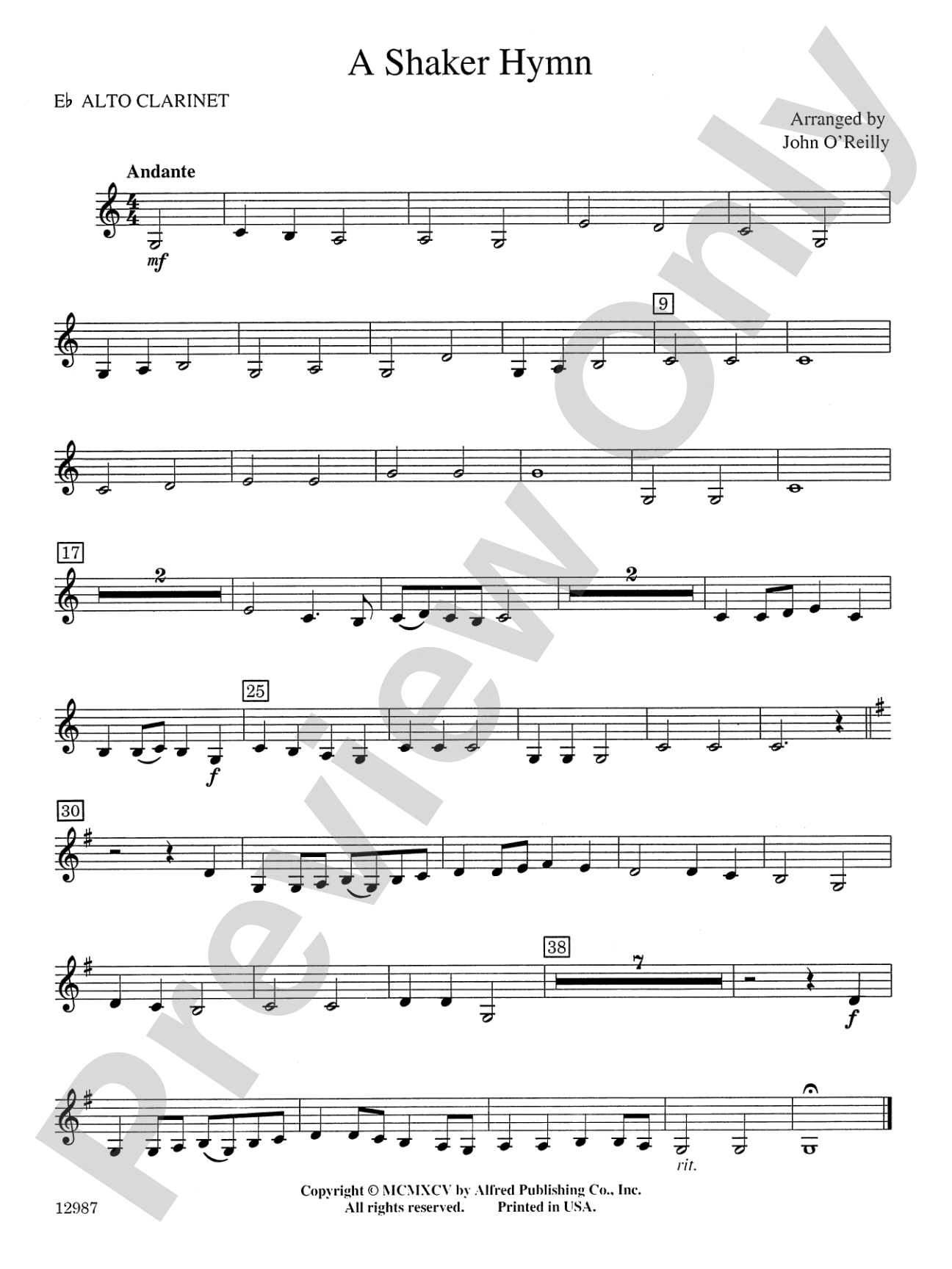 A Shaker Hymn: E-flat Alto Clarinet