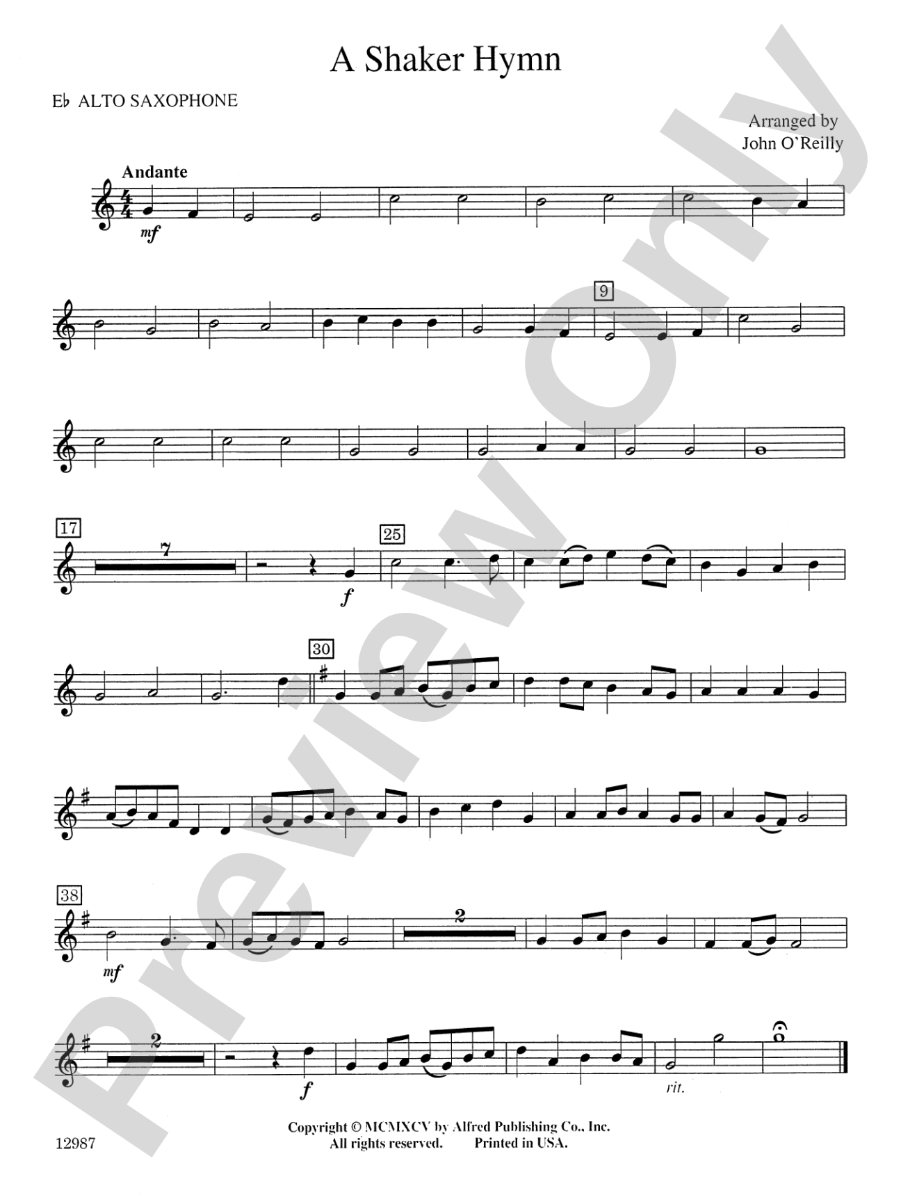 A Shaker Hymn: E-flat Alto Saxophone