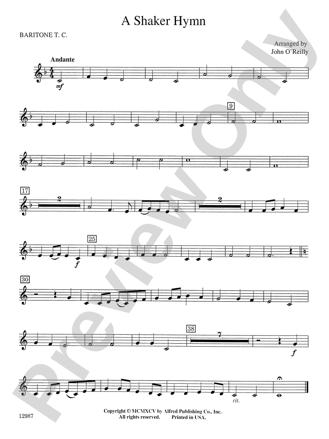 A Shaker Hymn: Baritone T.C.