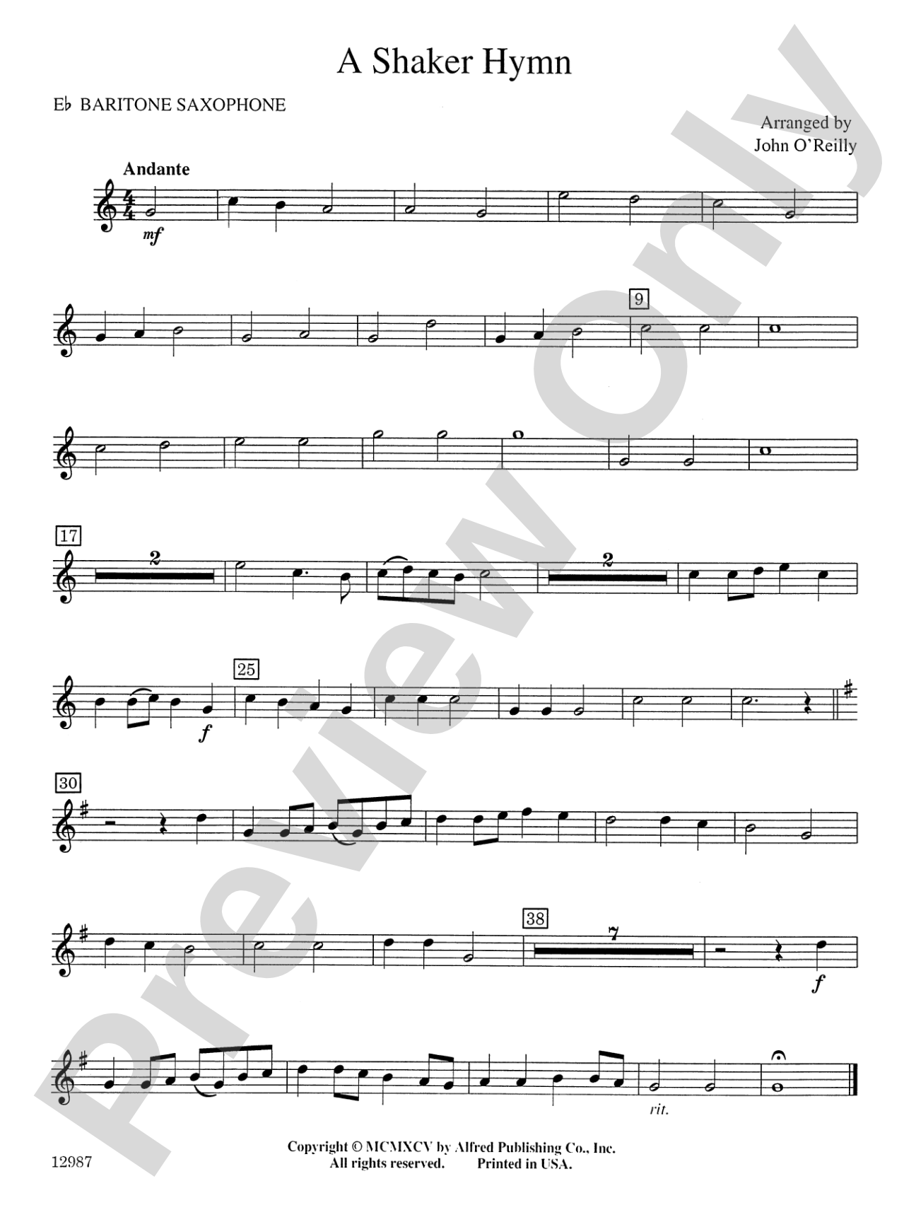 A Shaker Hymn: E-flat Baritone Saxophone