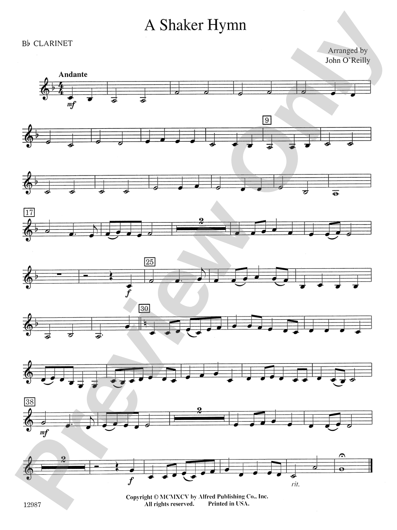 A Shaker Hymn: 1st B-flat Clarinet