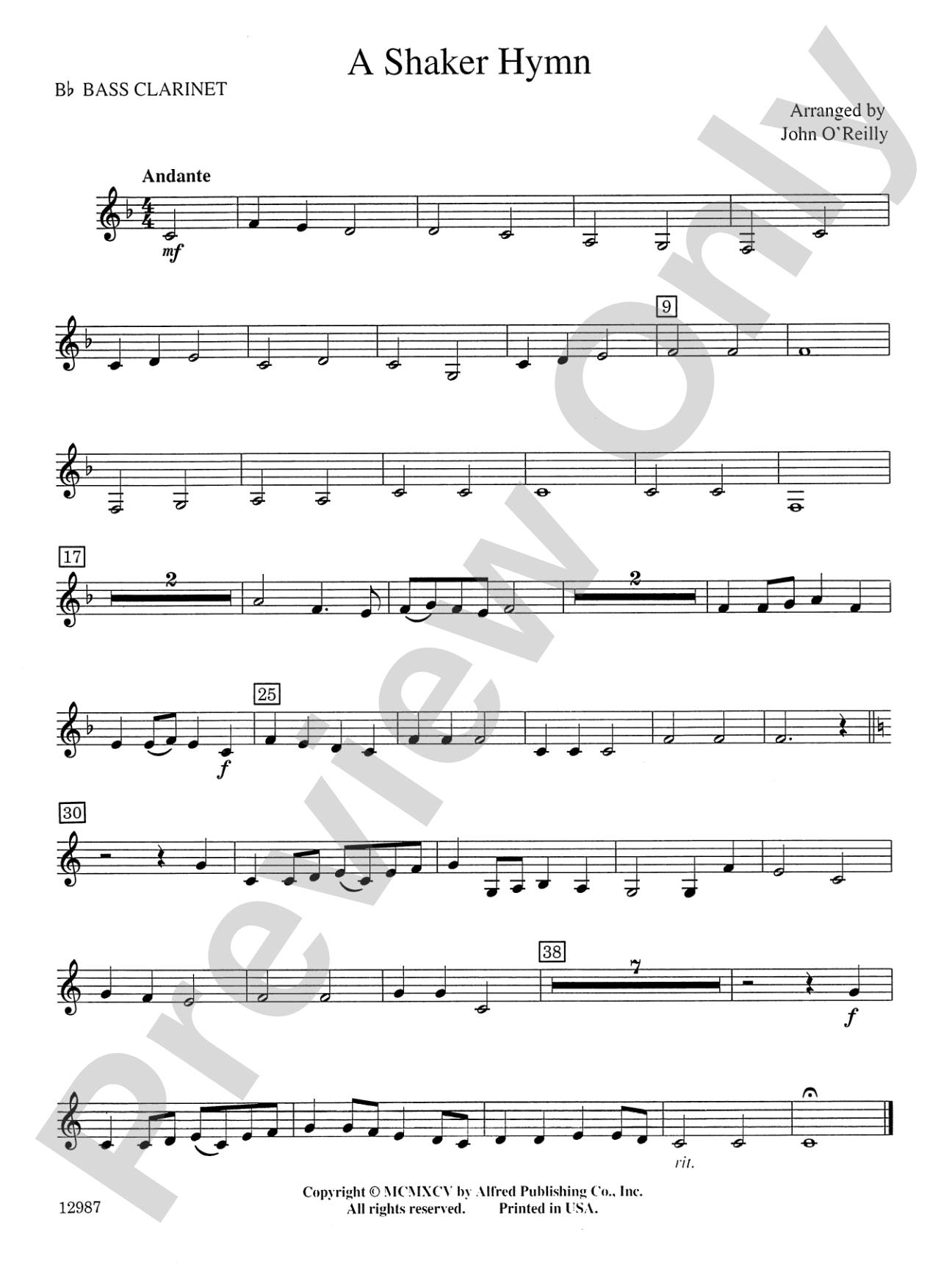 A Shaker Hymn: B-flat Bass Clarinet