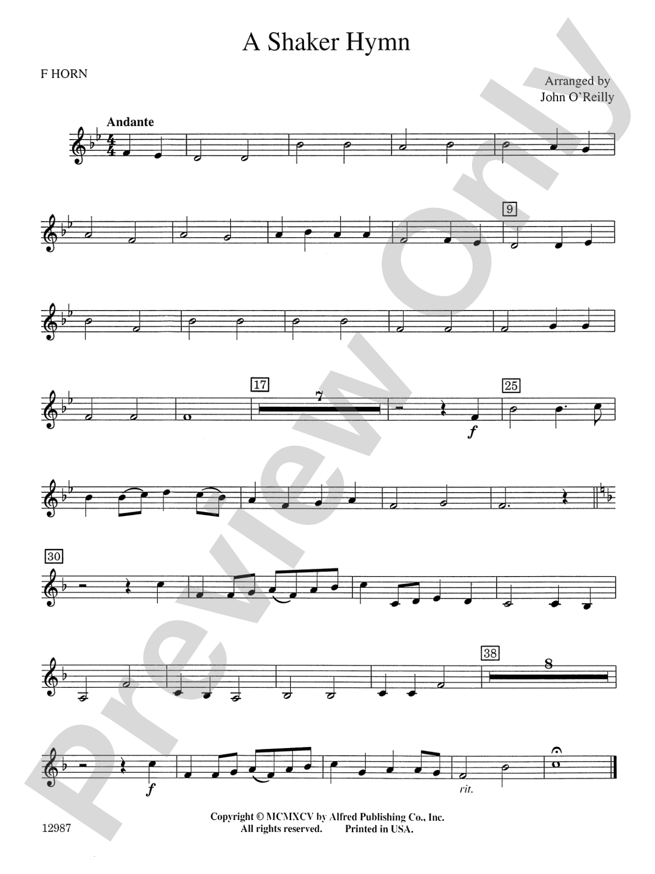 A Shaker Hymn: 1st F Horn