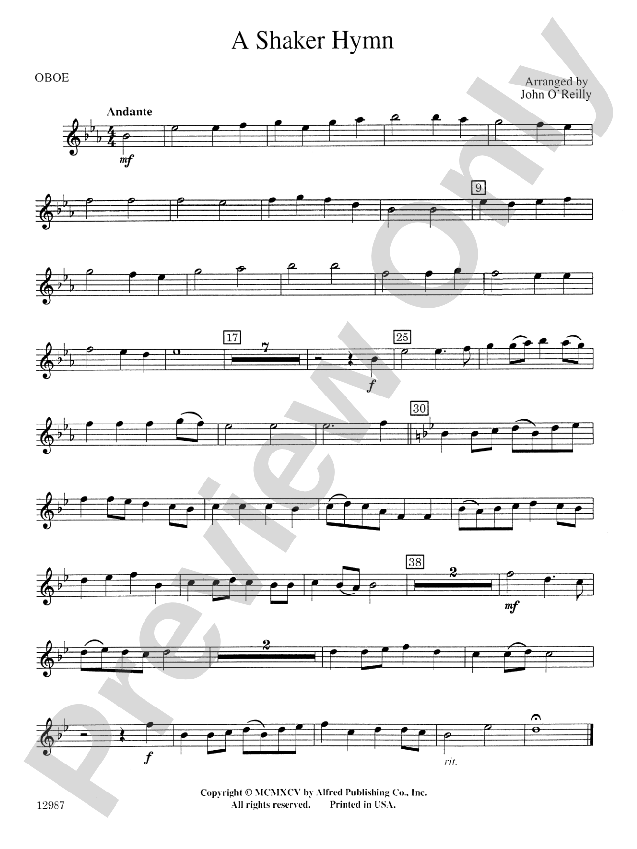 A Shaker Hymn: Oboe