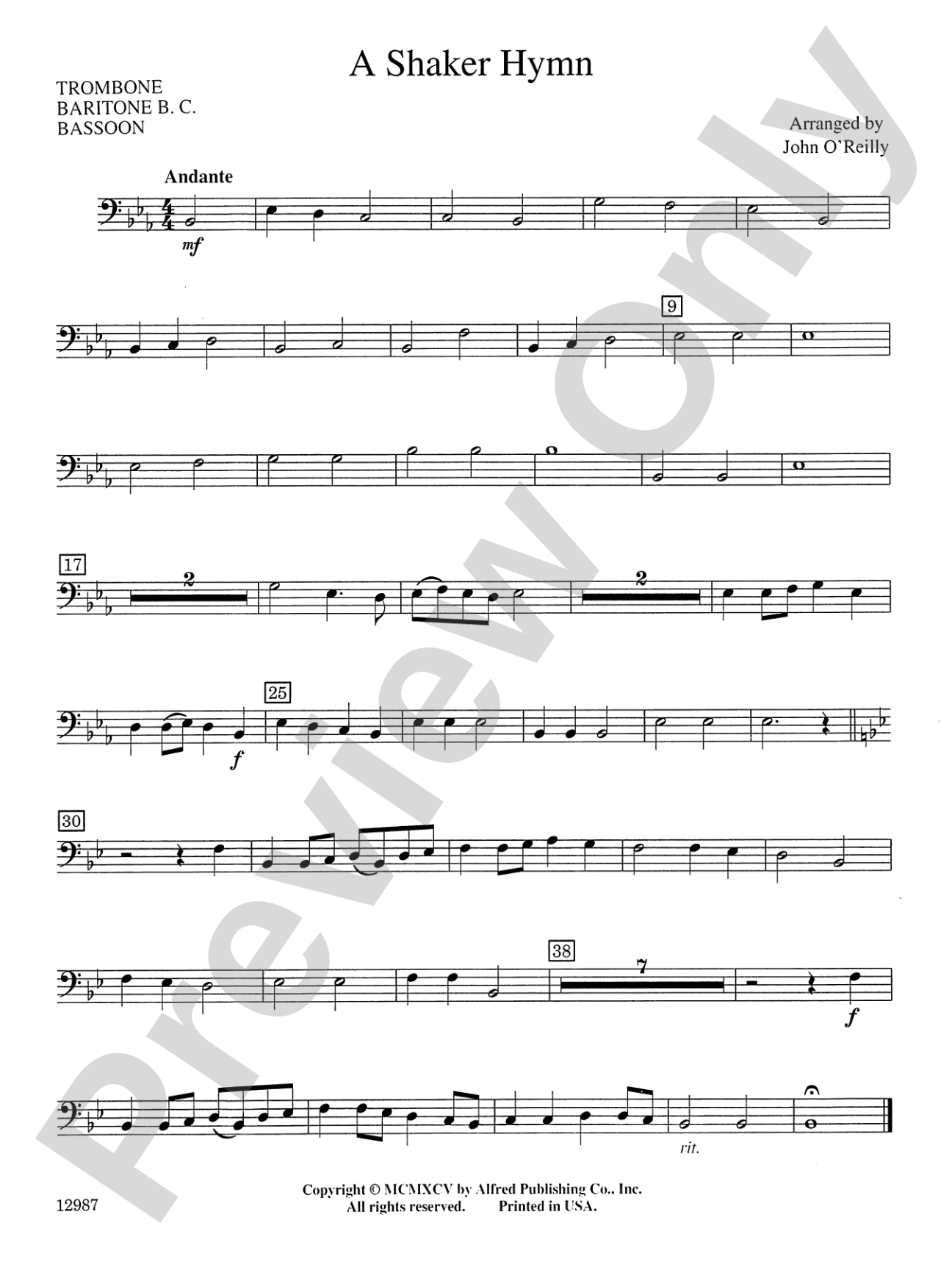 A Shaker Hymn: 1st Trombone