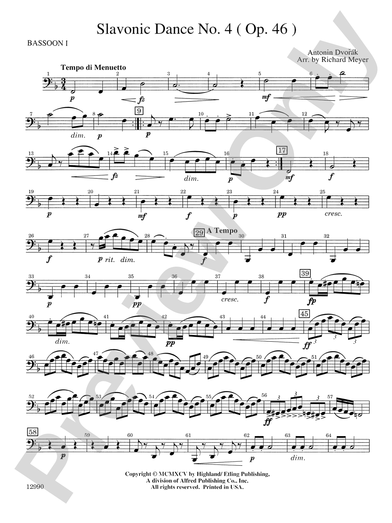 Slavonic Dance No. 4 (Op. 46): Bassoon