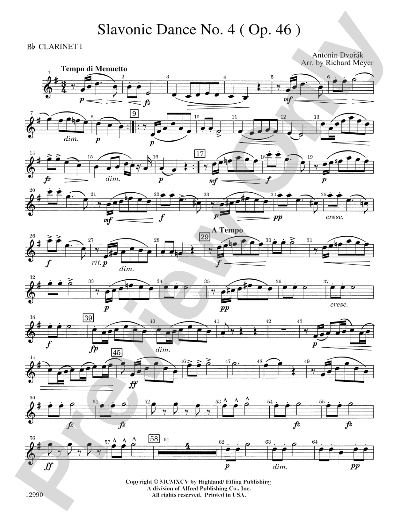 Slavonic Dance No. 4 (Op. 46): 1st B-flat Clarinet