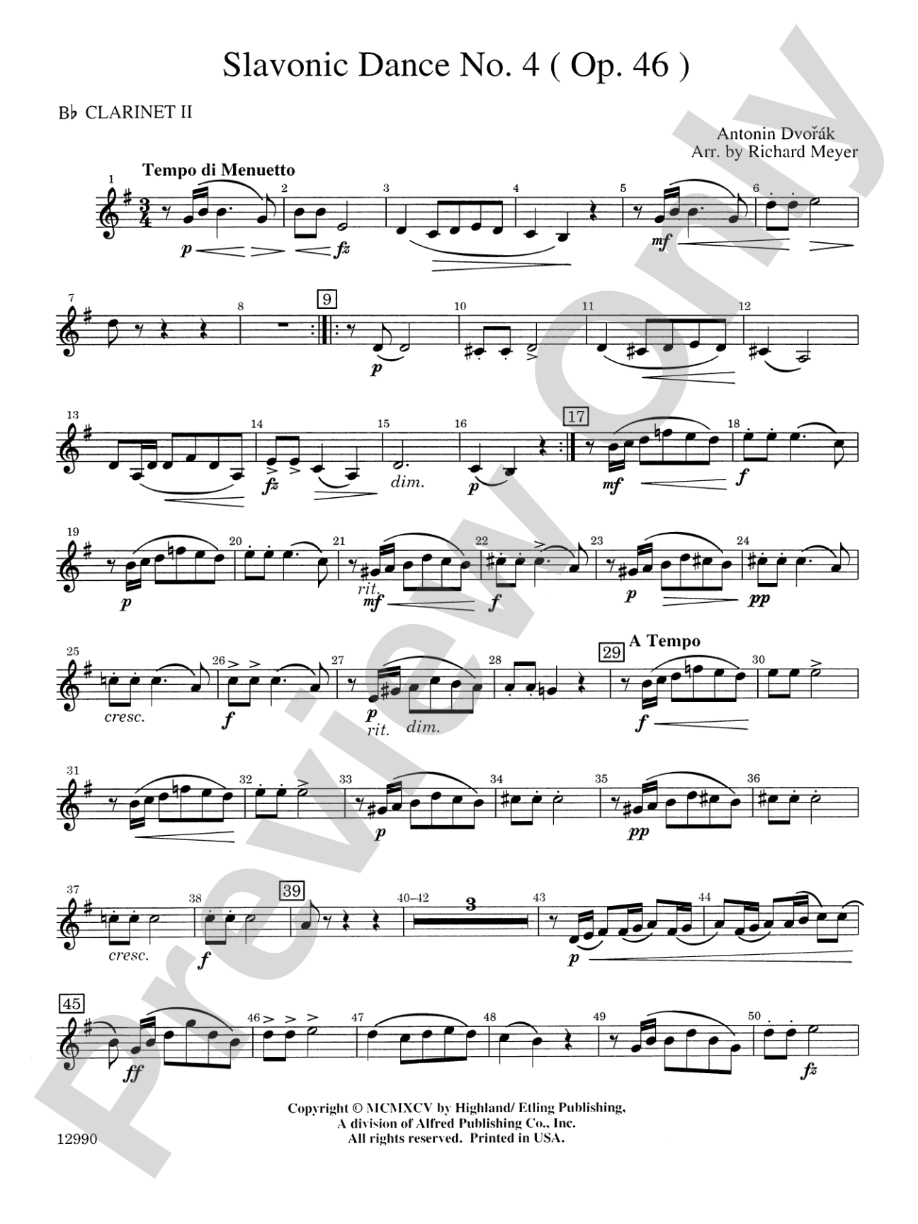 Slavonic Dance No. 4 (Op. 46): 2nd B-flat Clarinet