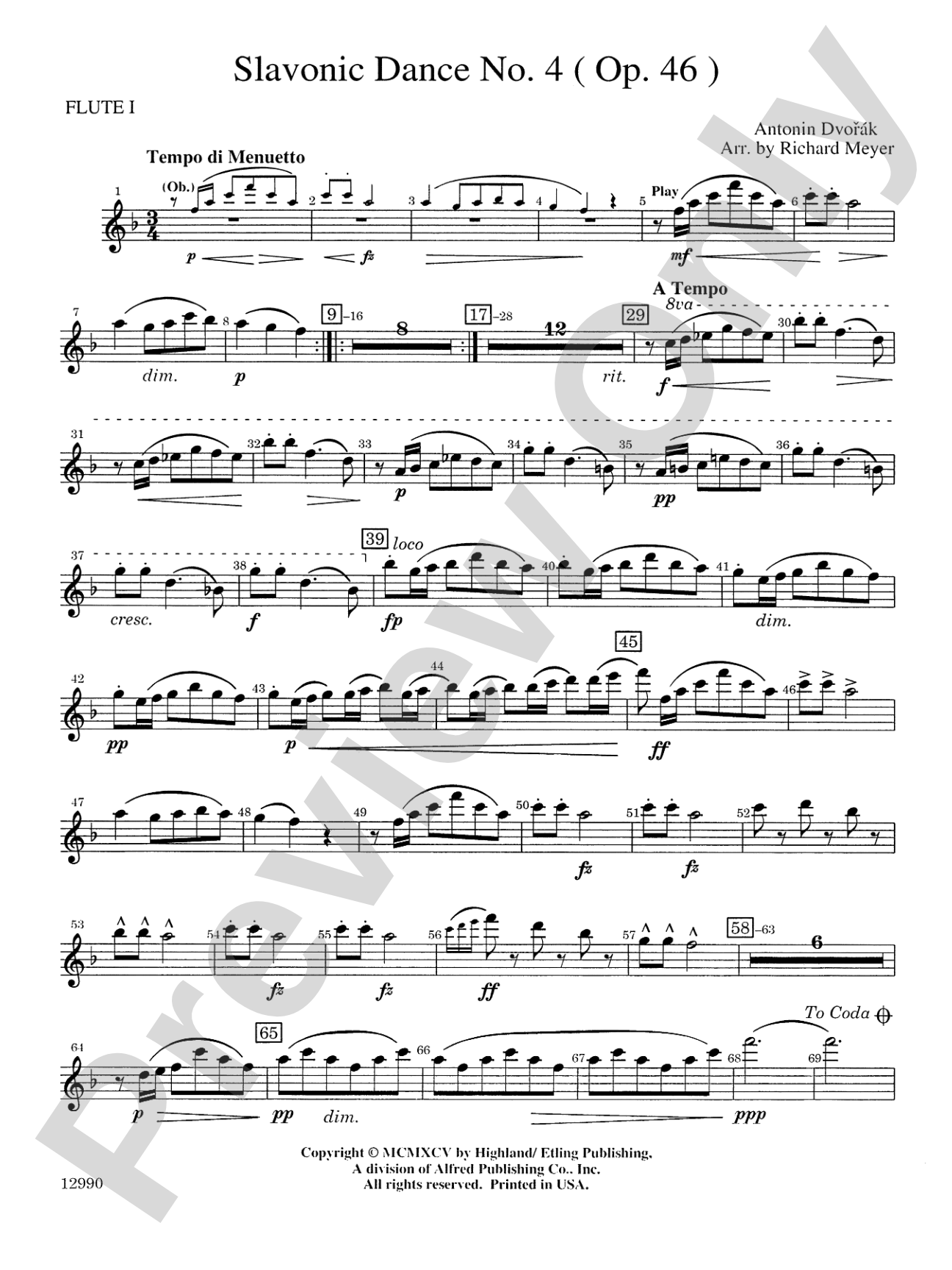 Slavonic Dance No. 4 (Op. 46): Flute