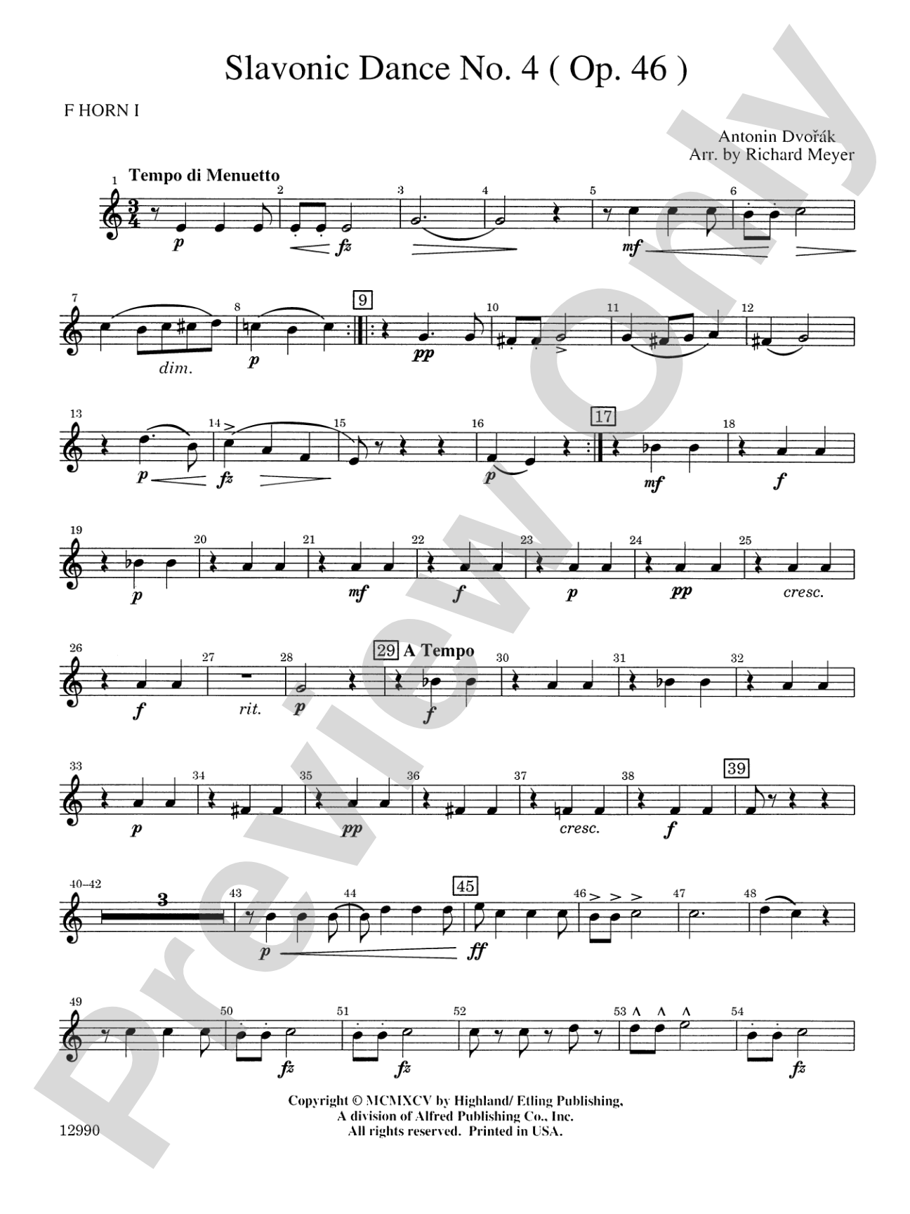 Slavonic Dance No. 4 (Op. 46): 1st F Horn