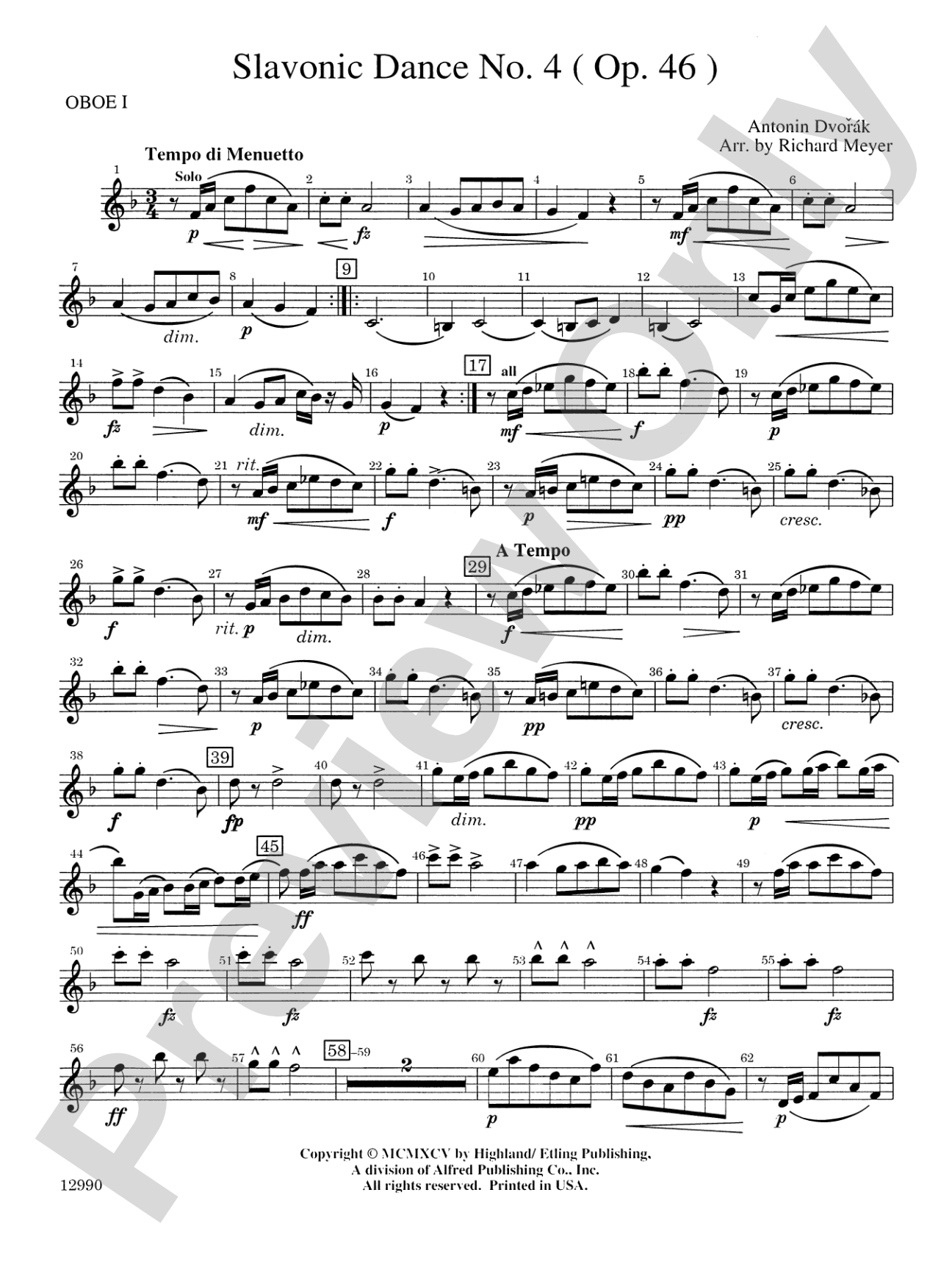 Slavonic Dance No. 4 (Op. 46): Oboe