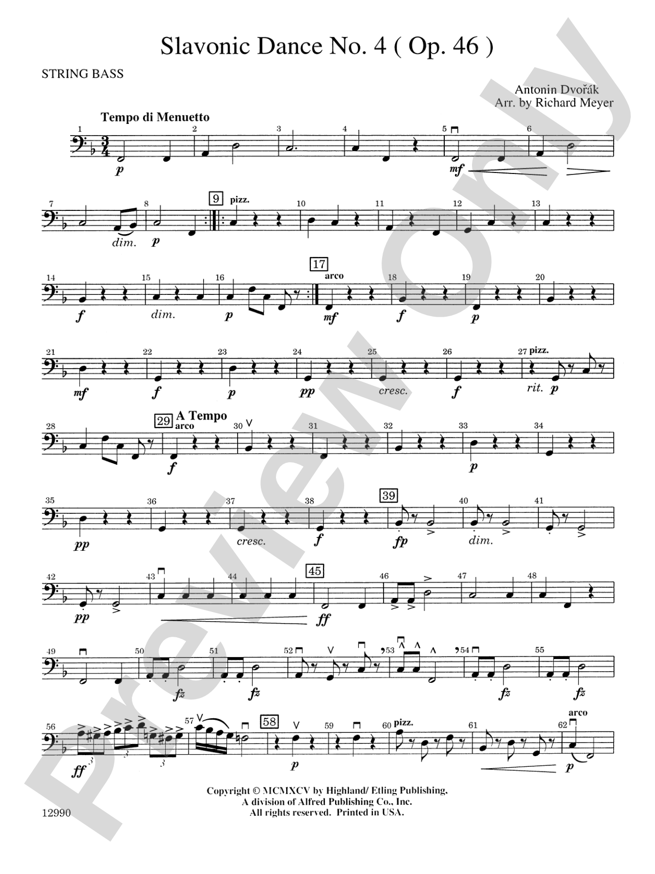 Slavonic Dance No. 4 (Op. 46): String Bass