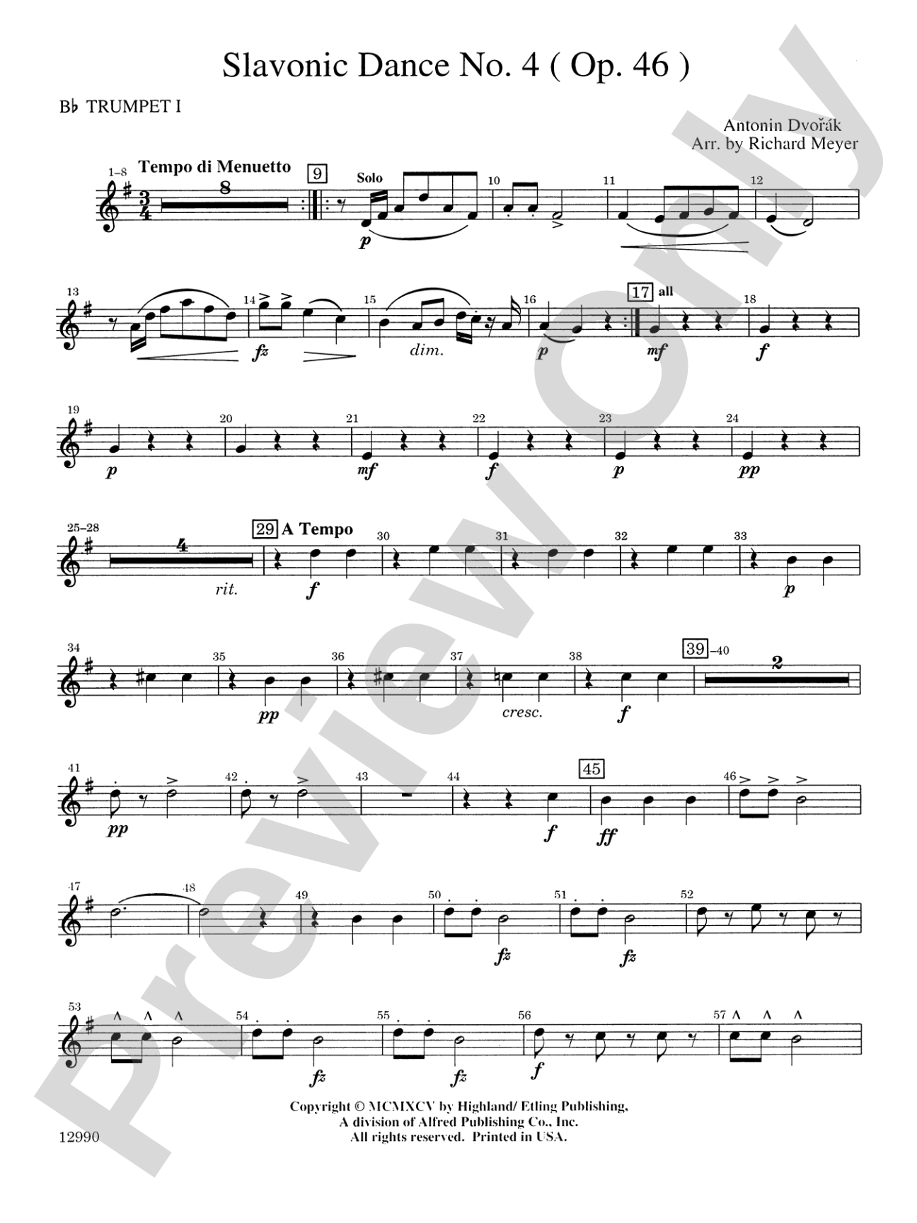Slavonic Dance No. 4 (Op. 46): 1st B-flat Trumpet