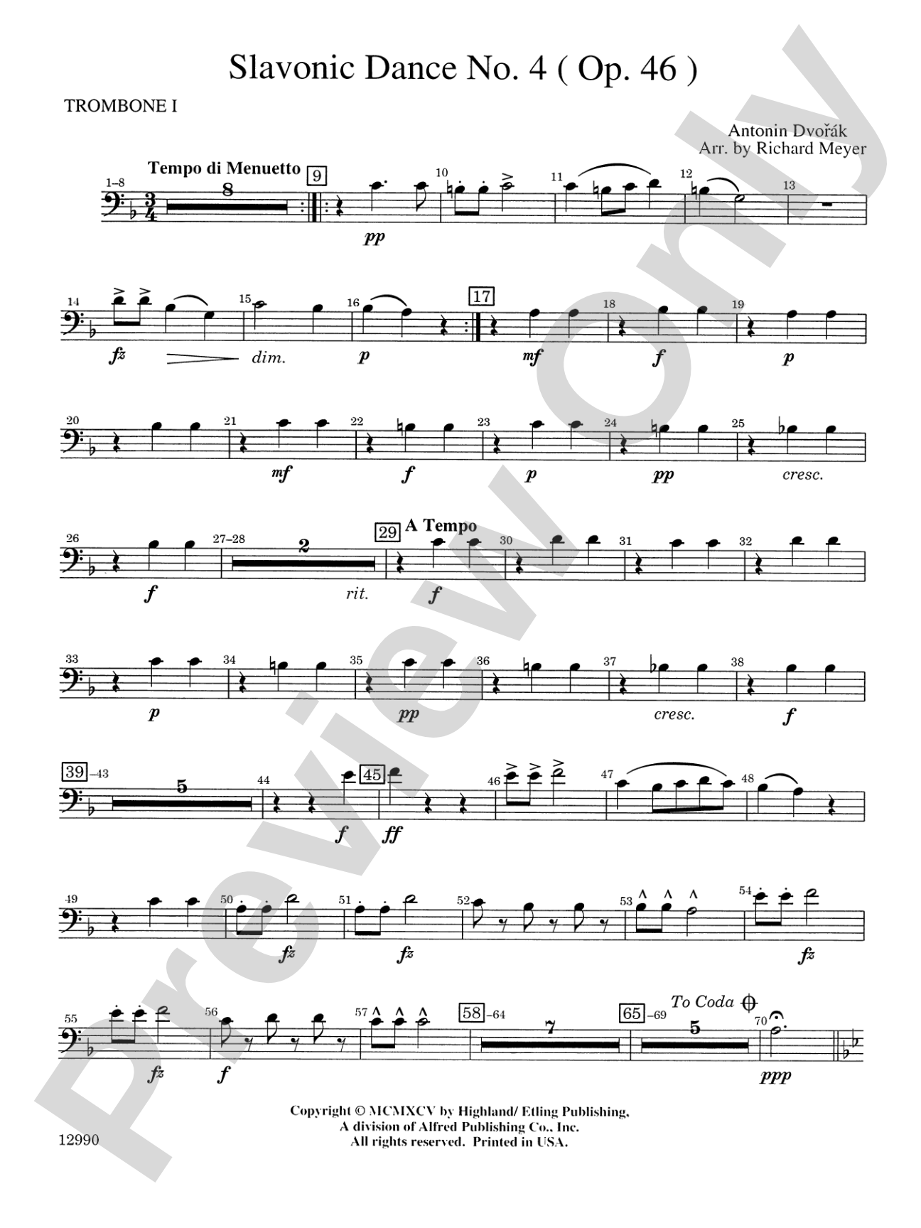Slavonic Dance No. 4 (Op. 46): 1st Trombone